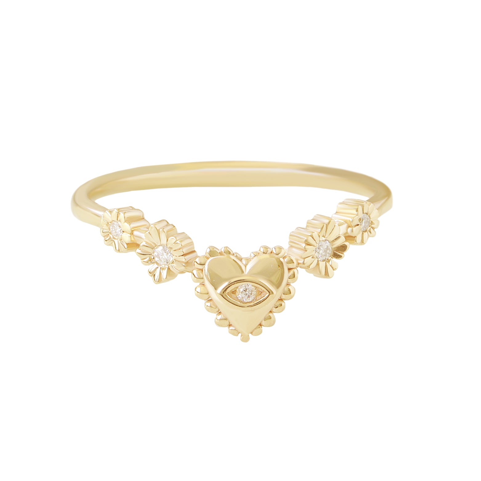 Heart Eye Flowers Gold Diamond Nesting Wedding Ring - Eden Floral Guardian