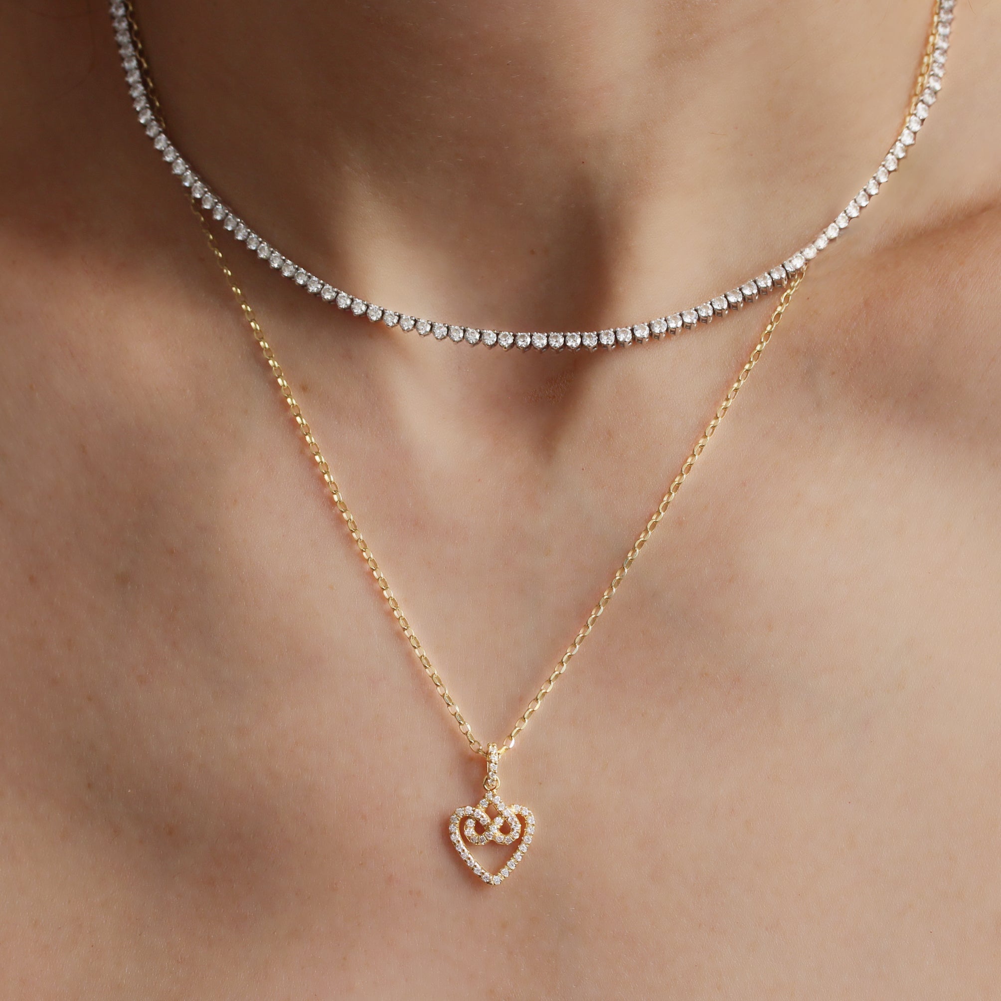 Infinity hearts lock knot dainty diamond pendant necklace ♥