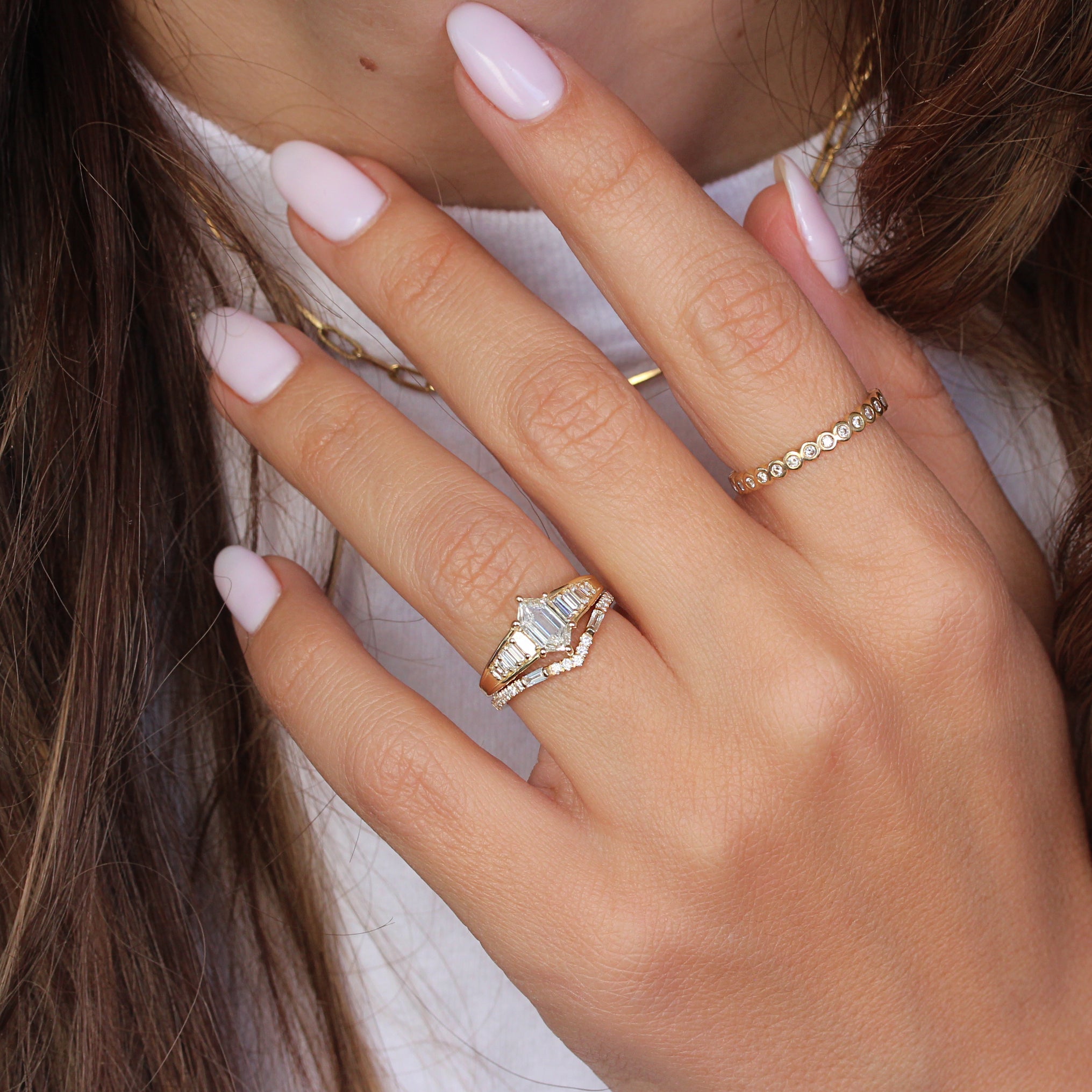 Hexagon Diamond Engagement Ring Set