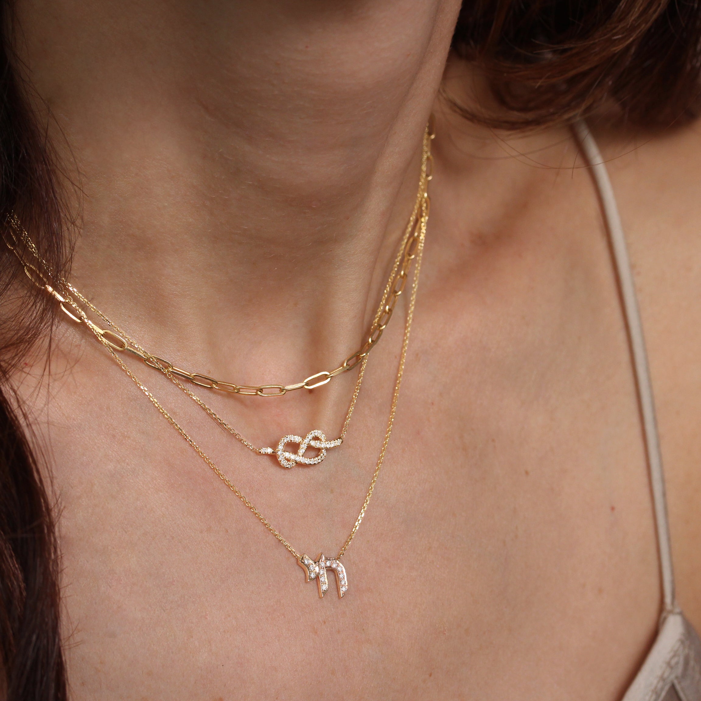 Am Yisrael Chai Diamond Pendant Necklace ♥ yellow gold