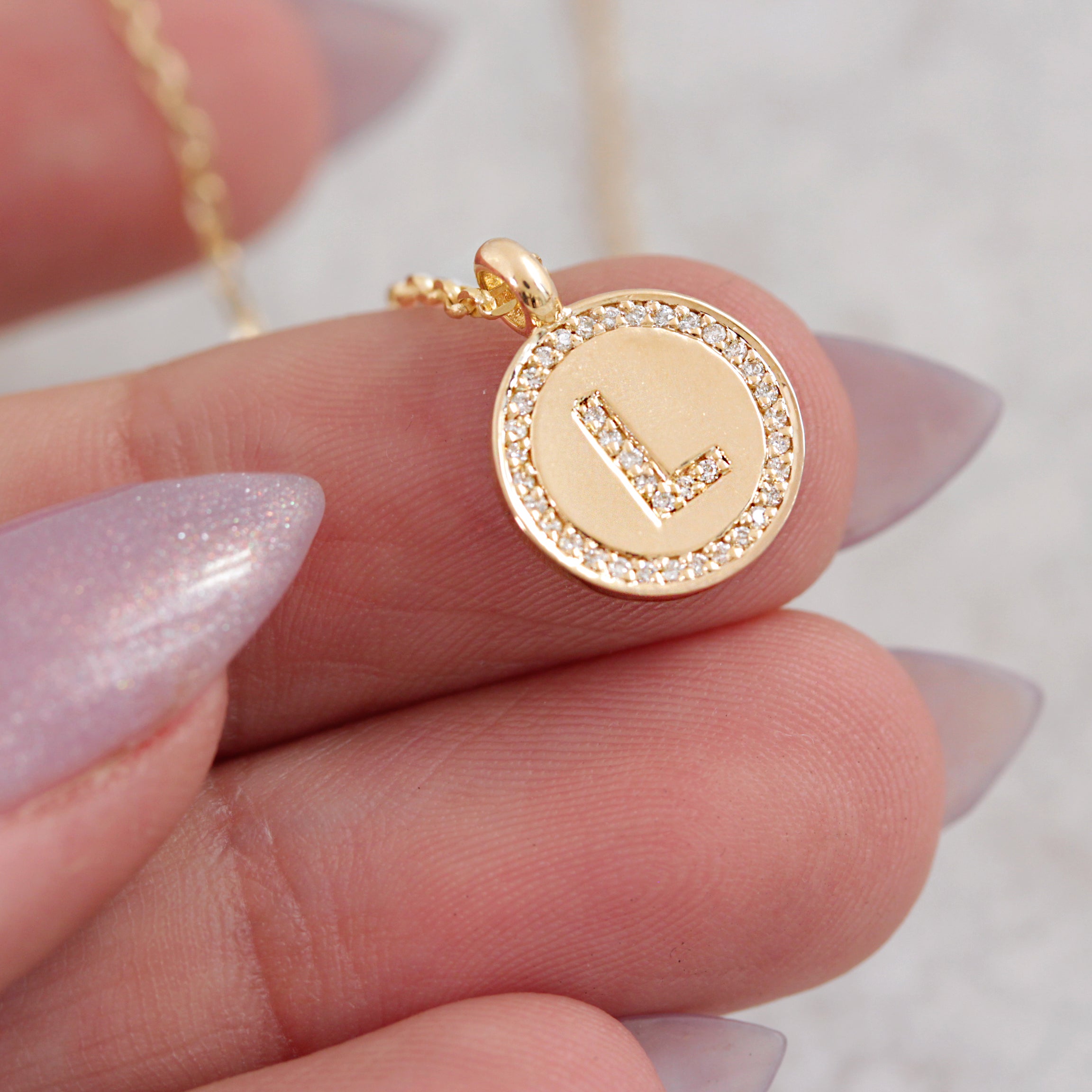 Personalized Diamond Initial Charm 12mm Small Gold Coin