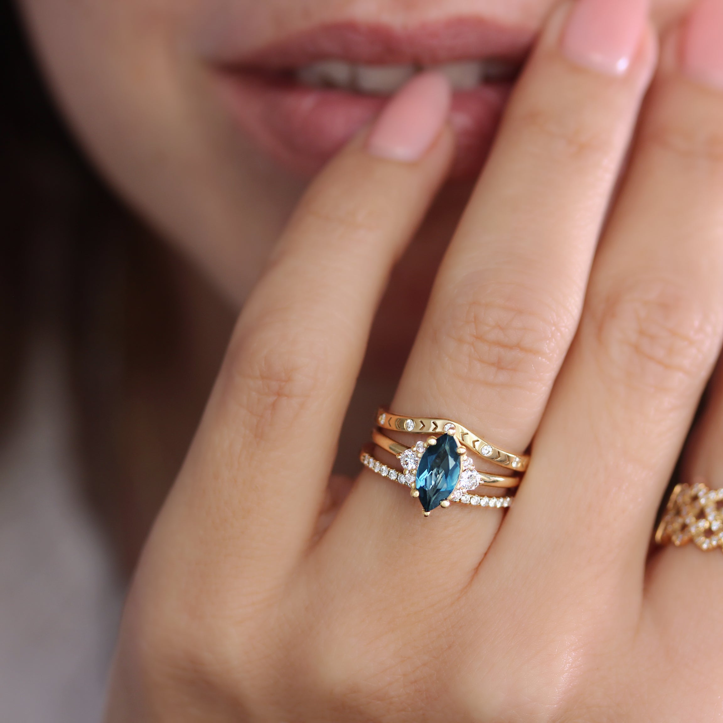Marquise London Blue Topaz and Diamonds Unique Engagement Ring, Isabella ♥