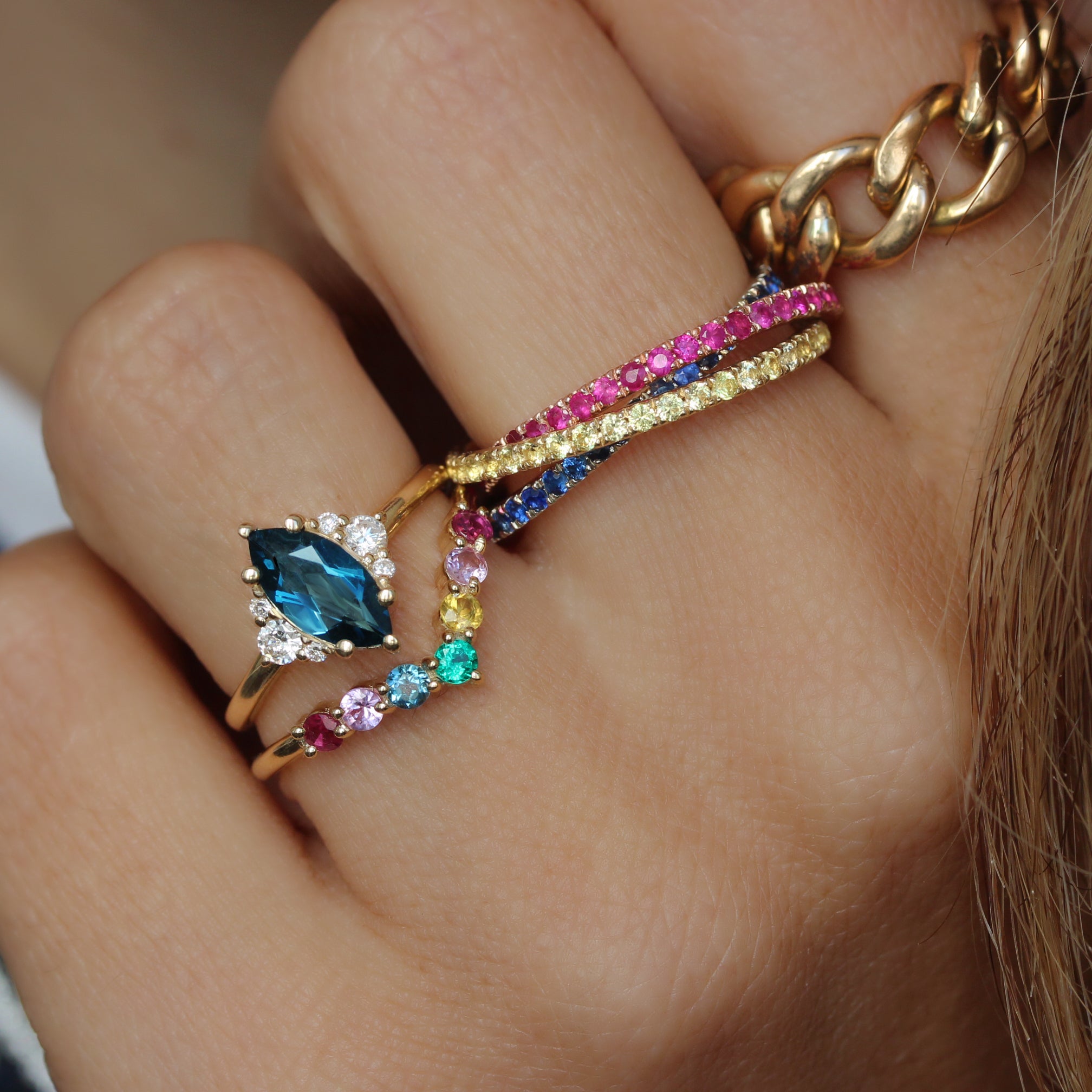 Marquise London Blue Topaz and Diamonds Unique Engagement Ring, Isabella ♥