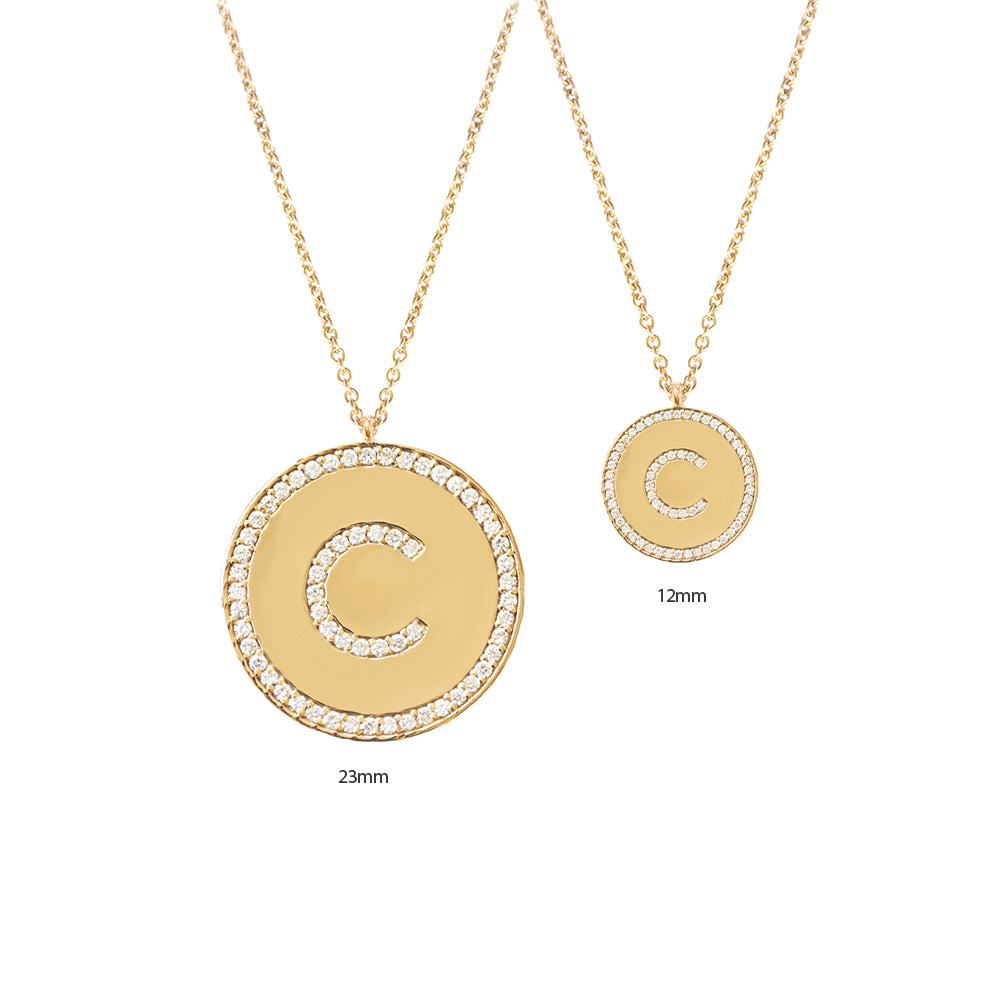 Large Coin Pave Diamond Initial Necklace