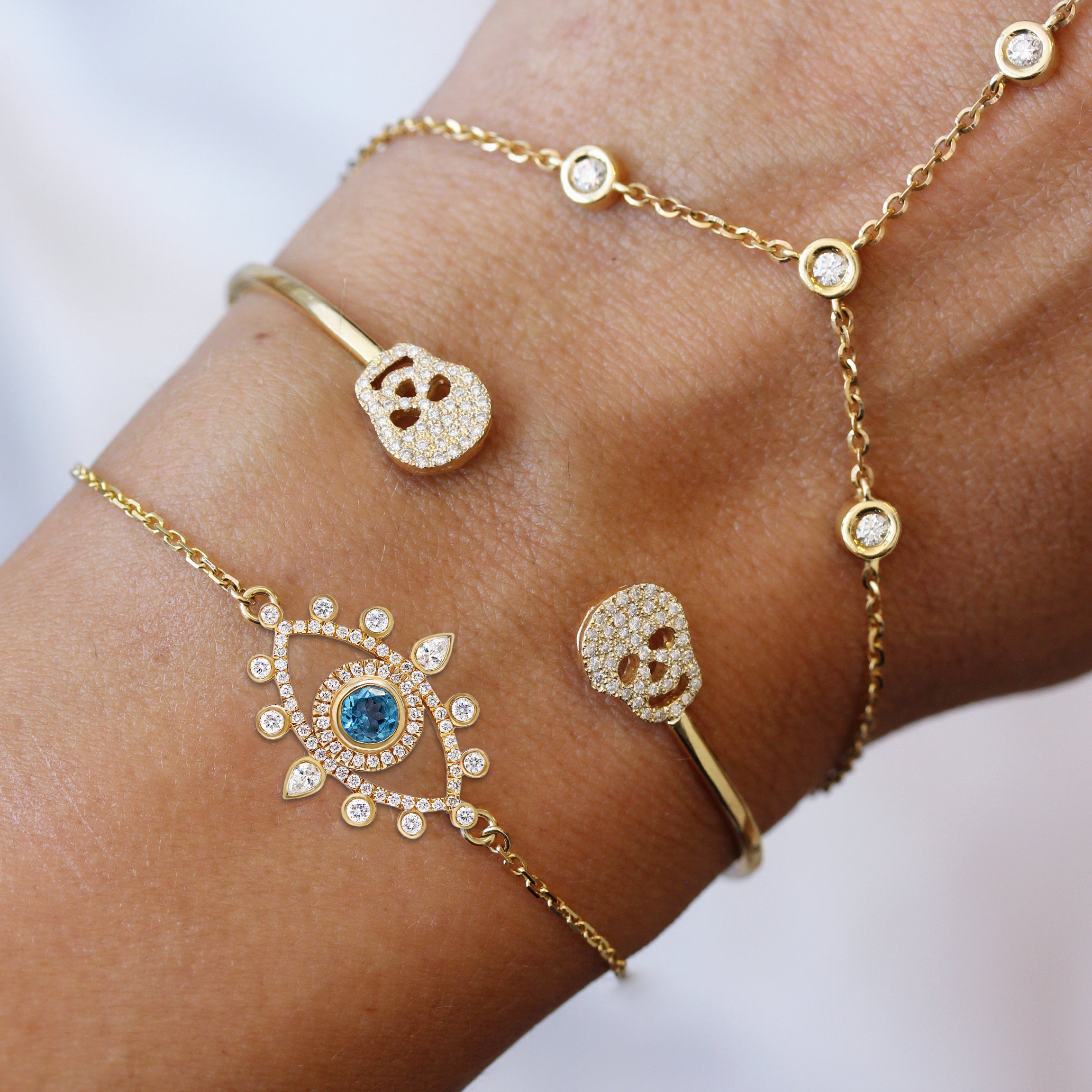 Large Evil Eye Blue Topaz & Diamonds Bracelet