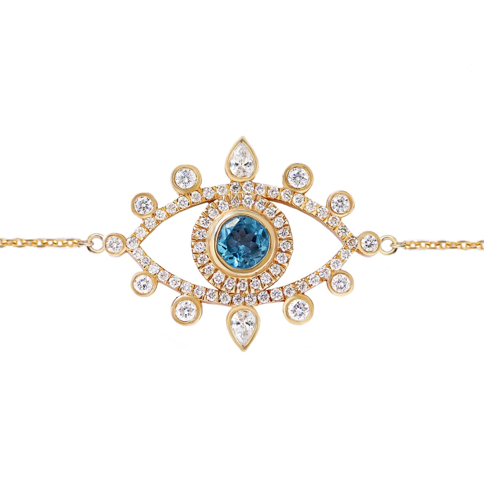 Large Evil Eye Blue Topaz & Diamonds Bracelet