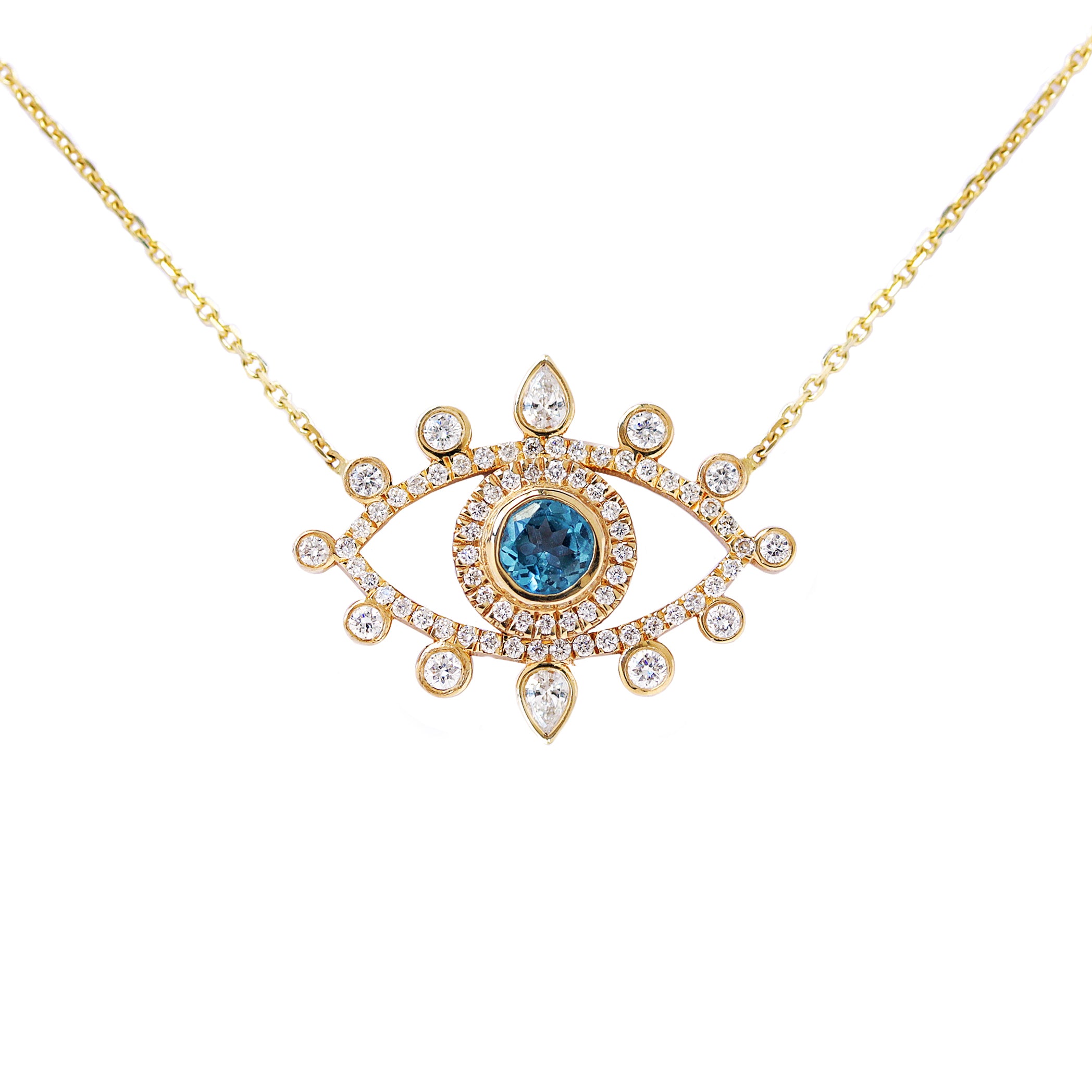 Large Evil Eye Protection Amulet Necklace yellow gold