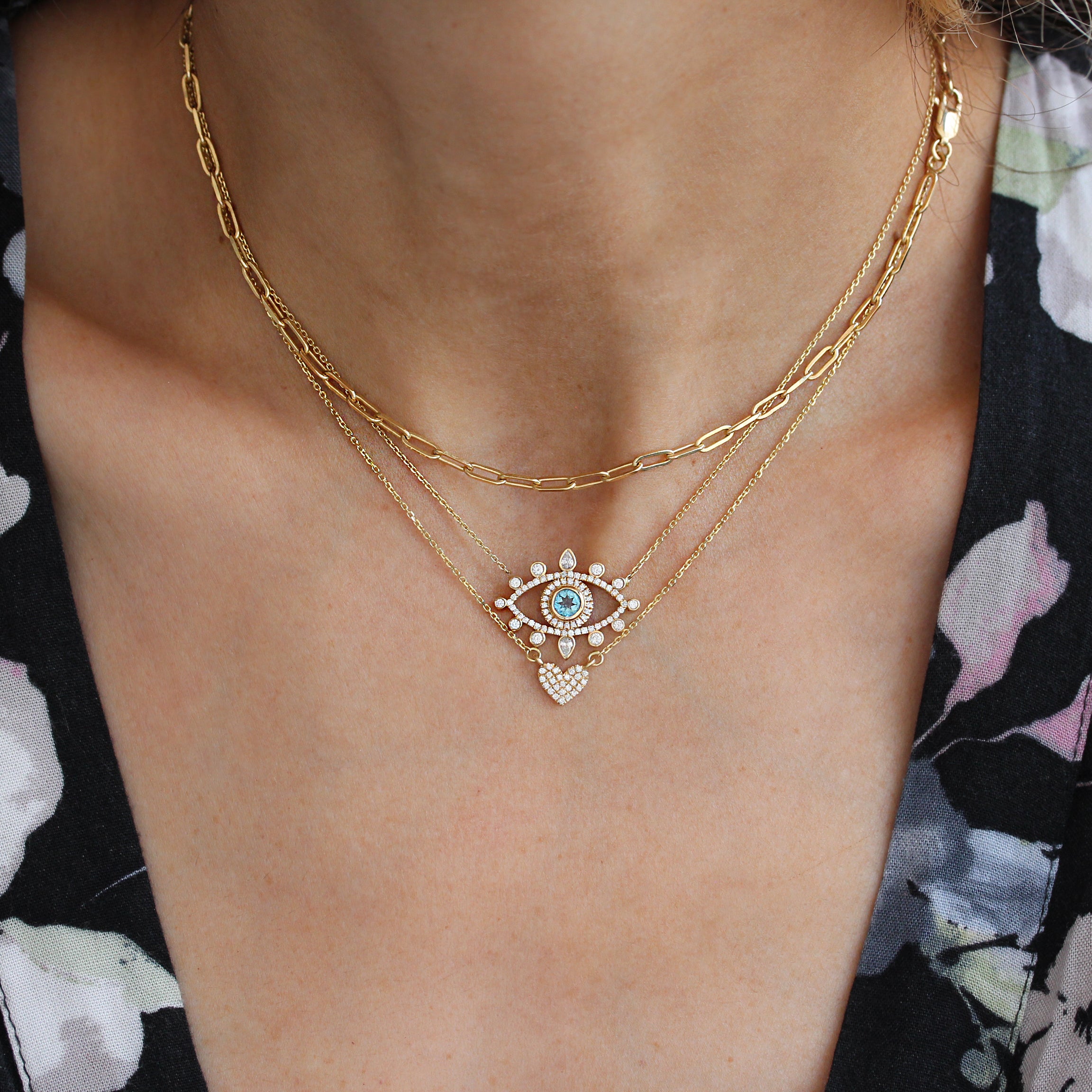 Large Evil Eye Protection Amulet Necklace yellow gold