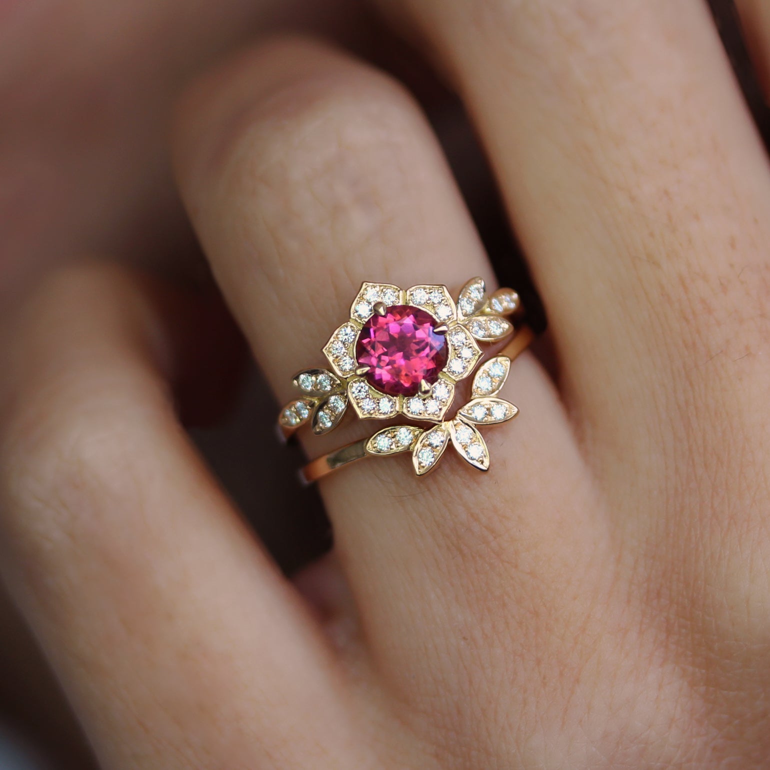 Tourmaline & Diamond Lily Flower Engagement Ring