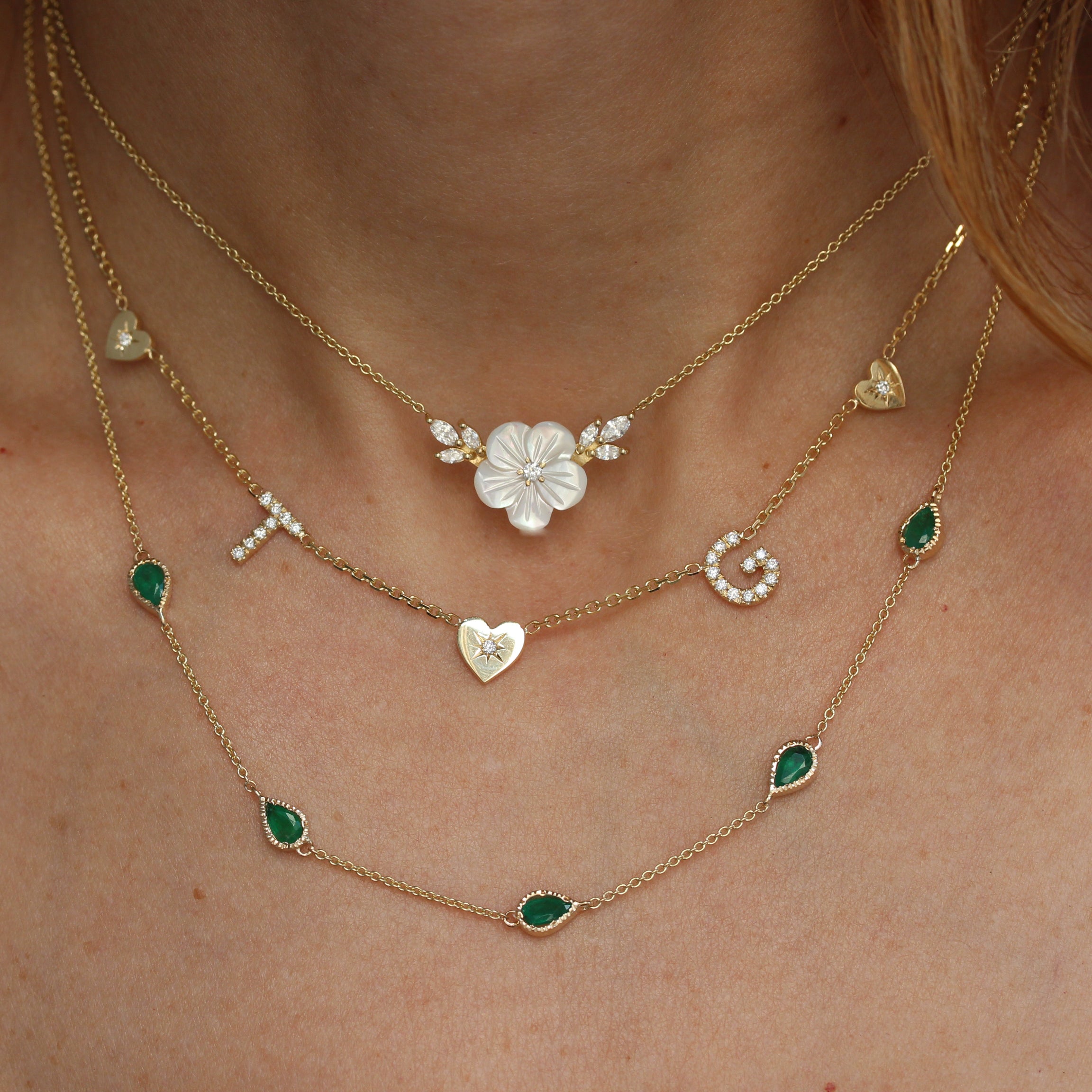 Hearts and Two Initials Pave Diamond Personalized Necklace
