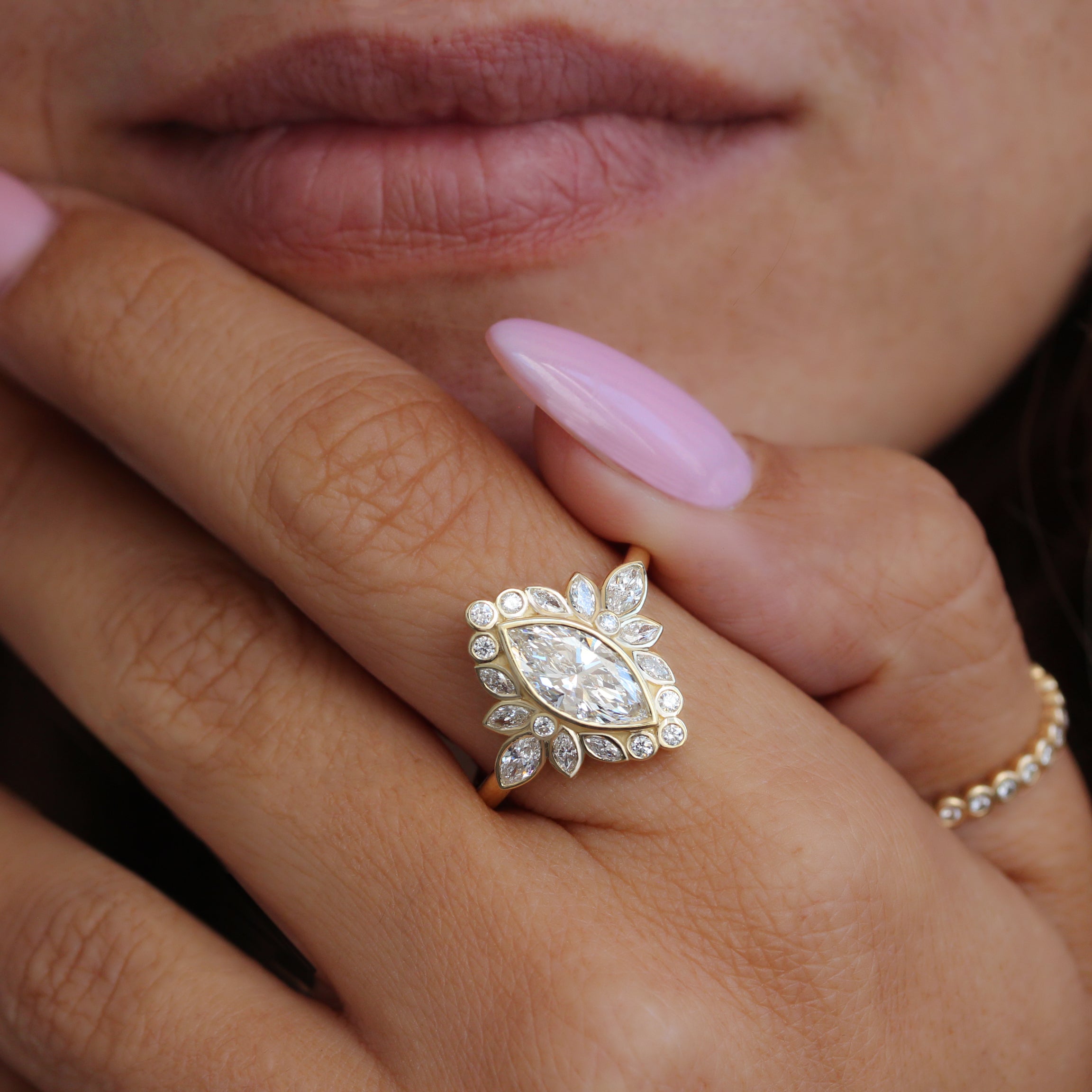Marquise Diamonds 1.5 Carat, Bezel Setting Unique Engagement Ring Alicent