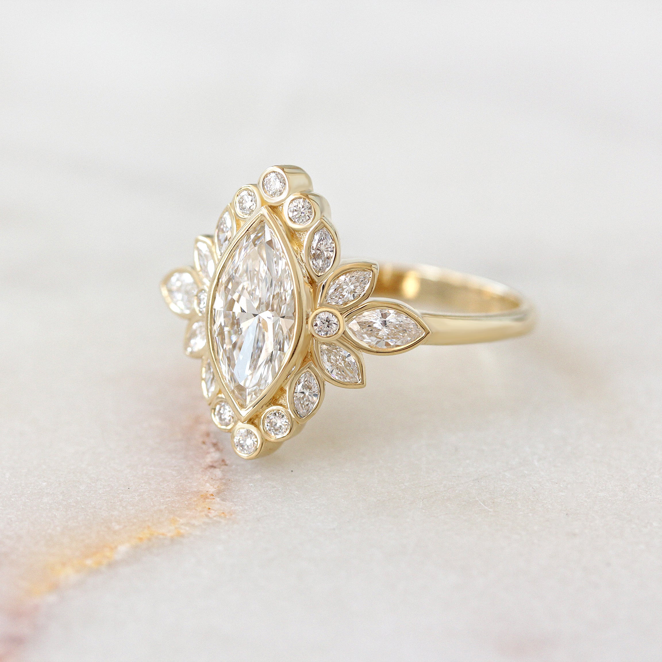 Marquise Diamonds 1.5 Carat, Bezel Setting Unique Engagement Ring Alicent