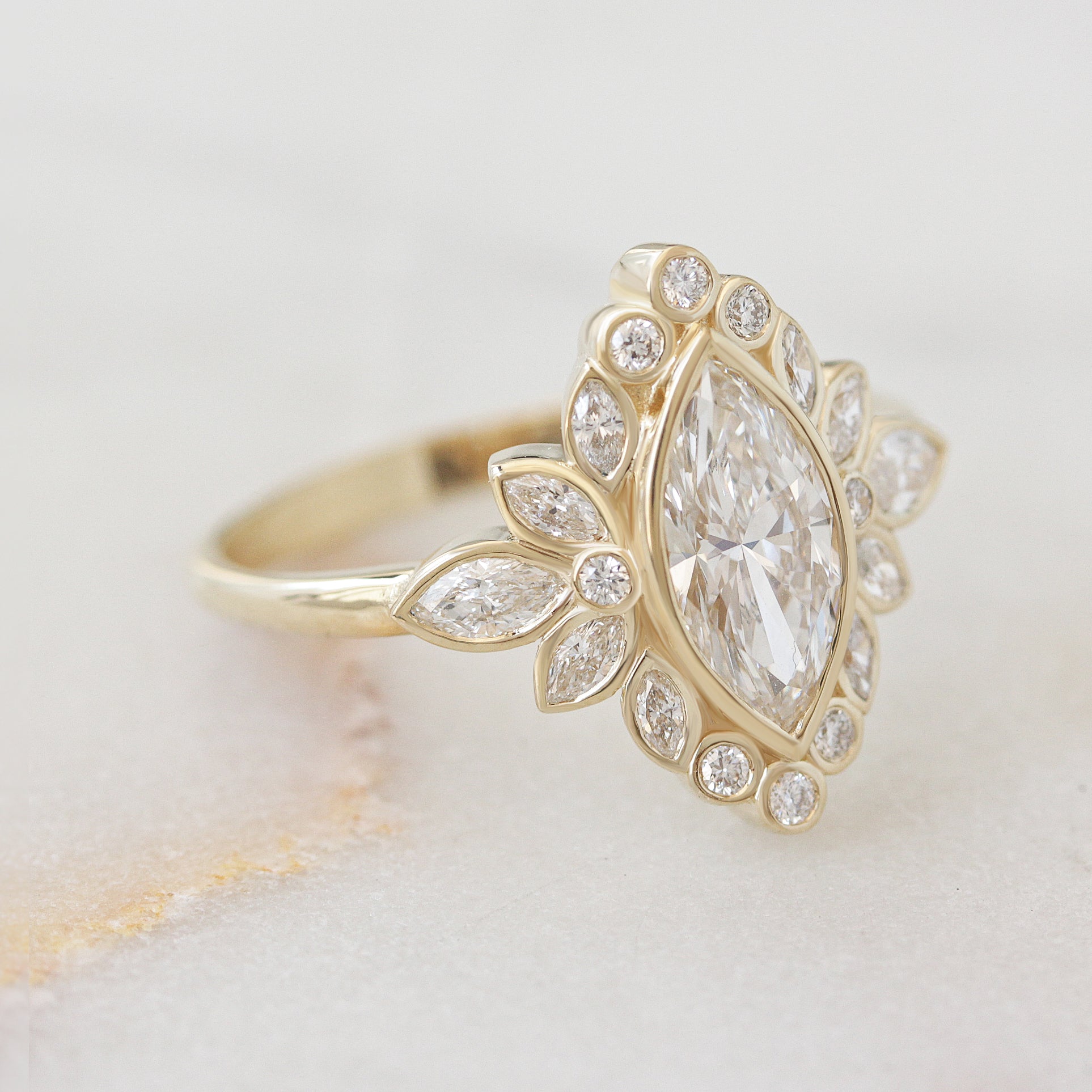 Marquise Diamonds 1.5 Carat, Bezel Setting Unique Engagement Ring Alicent