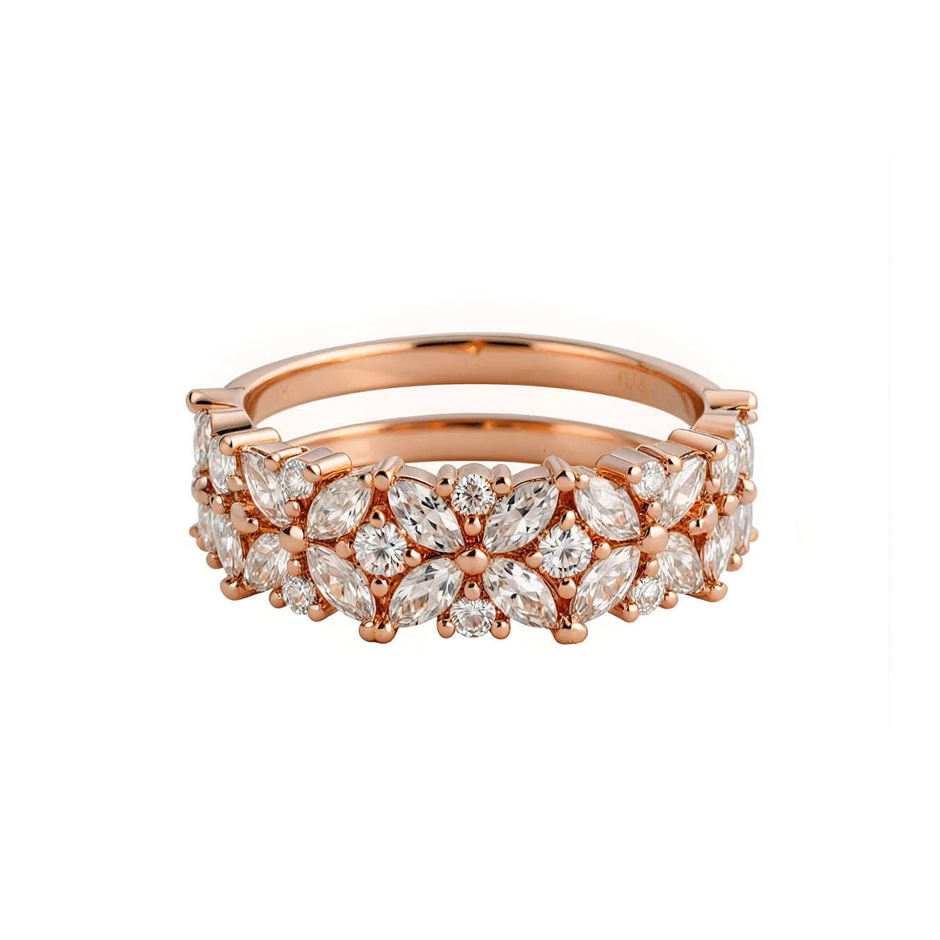 Half Eternity Pattern Marquise & Round 5.5mm Wide Diamond Ring rose gold