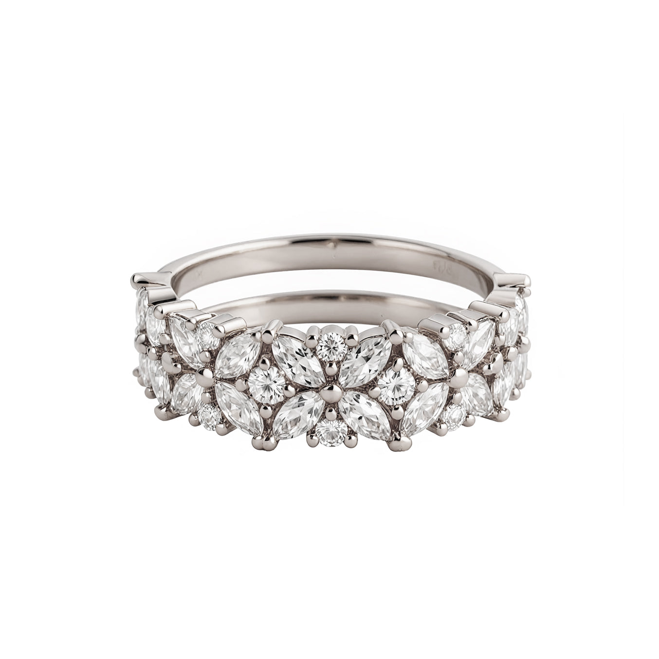 Half Eternity Pattern Marquise & Round 5.5mm Wide Diamond Ring white gold