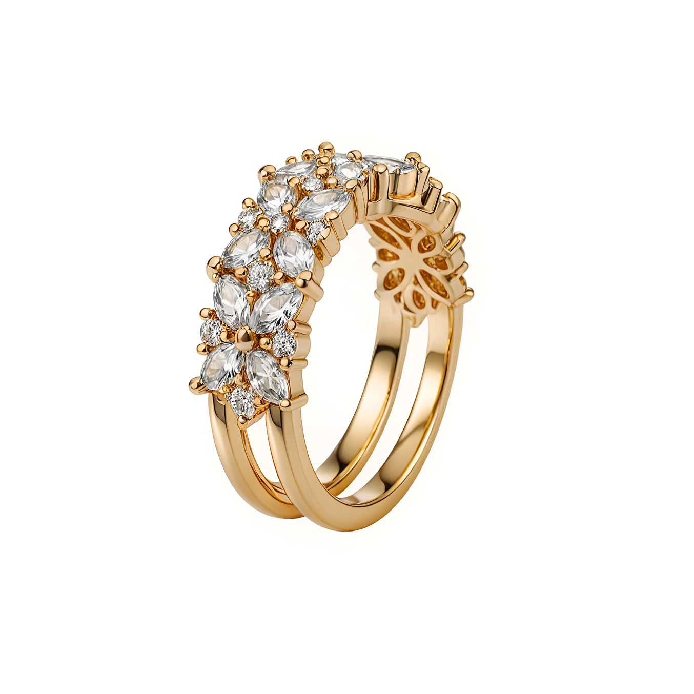 Half Eternity Pattern Marquise & Round 5.5mm Wide Diamond Ring