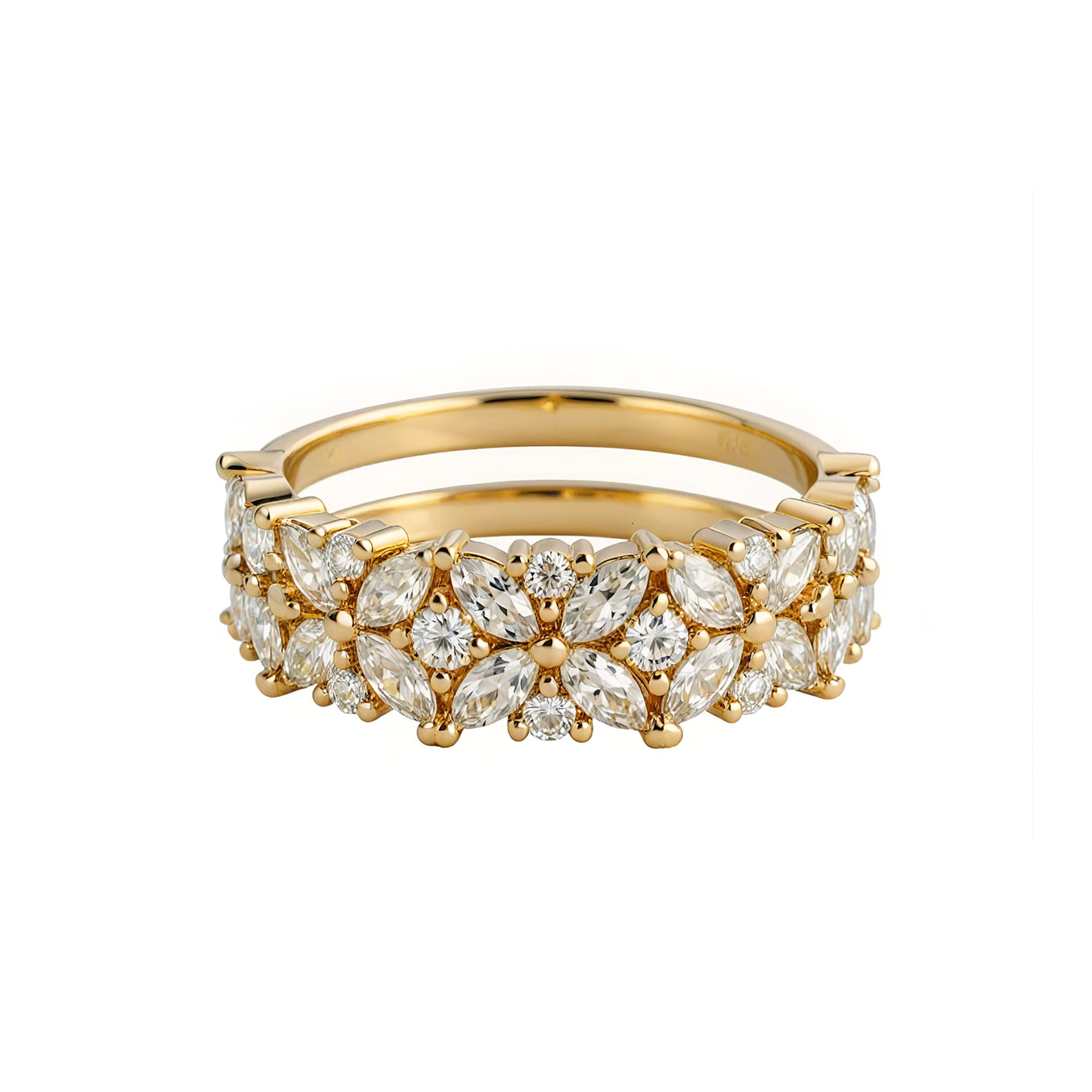 Half Eternity Pattern Marquise & Round 5.5mm Wide Diamond Ring yellow gold