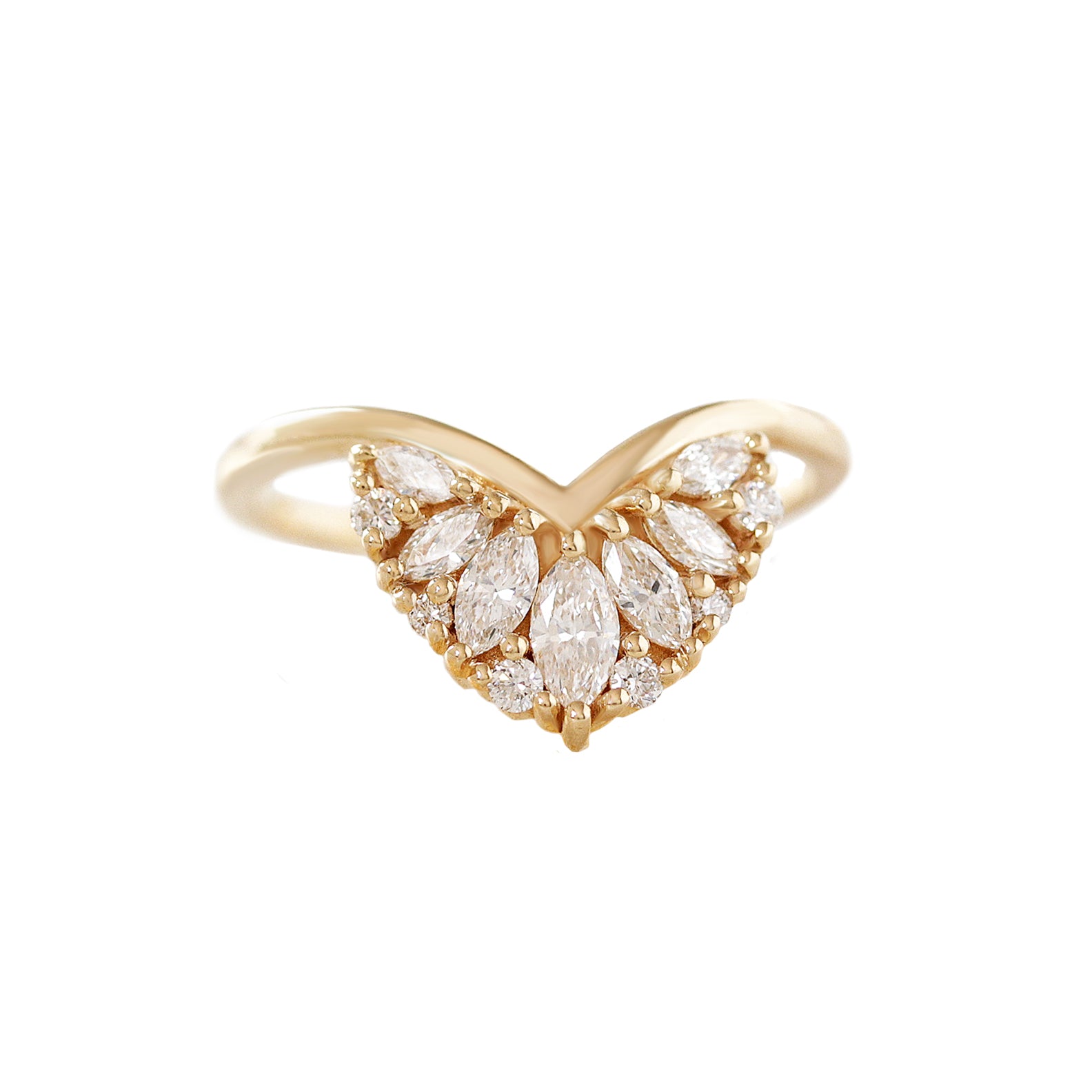 Art Deco Nesting Chevron V Wedding Ring, Marquise Diamonds Fan Ring - Cardinal