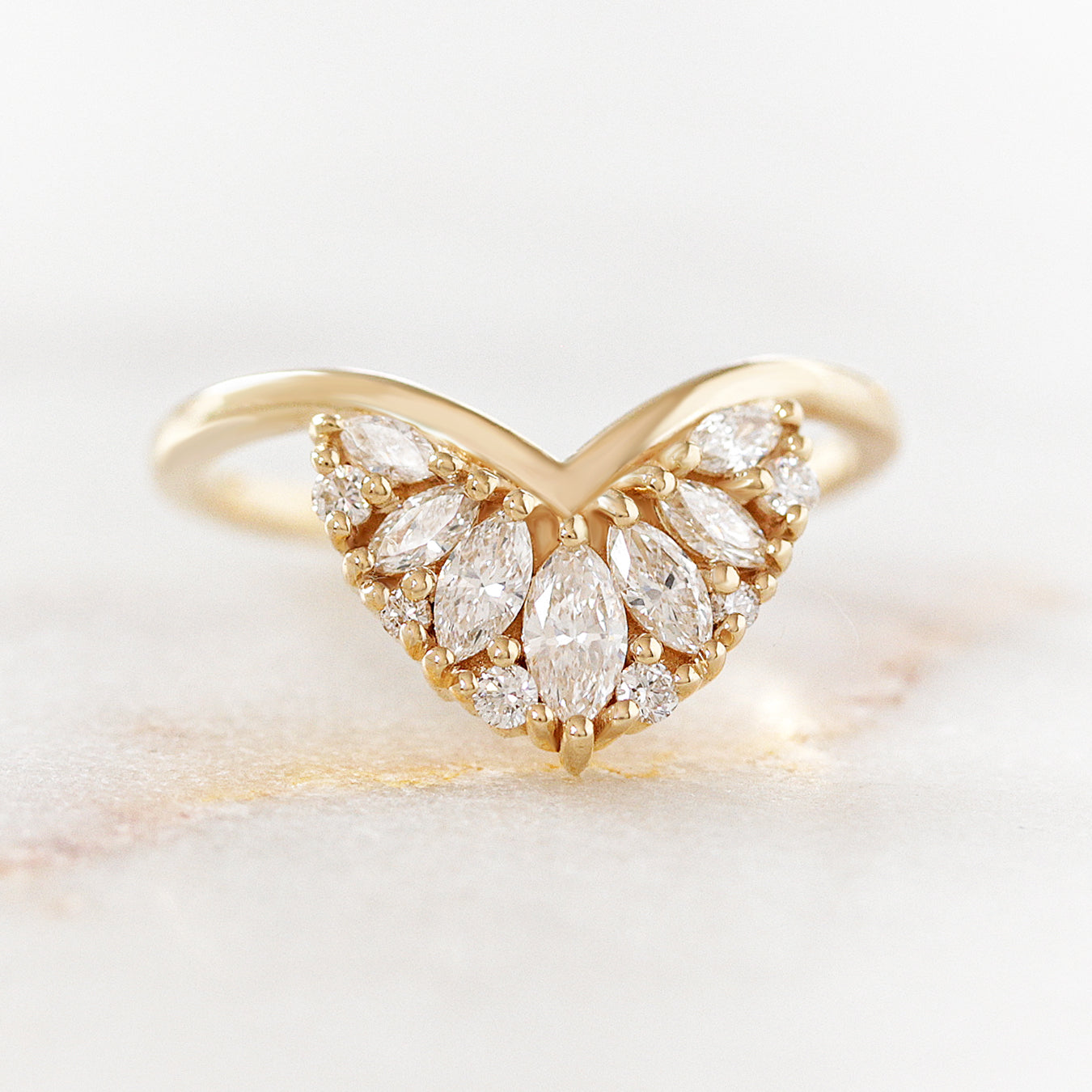 Art Deco Nesting Chevron V Wedding Ring, Marquise Diamonds Fan Ring - Cardinal