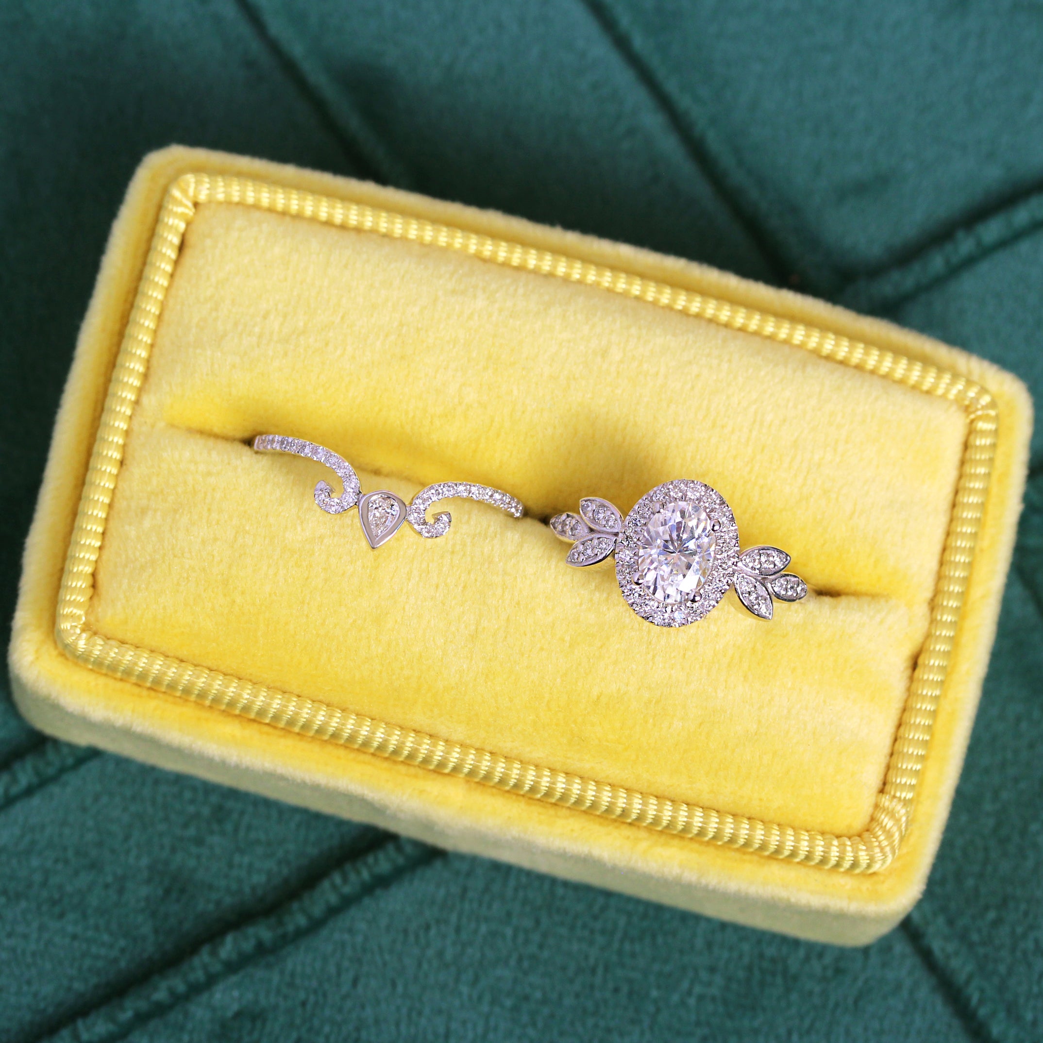 Oval Diamond Engagement Two Rings Set - Minimal Lily & Ariana ♥