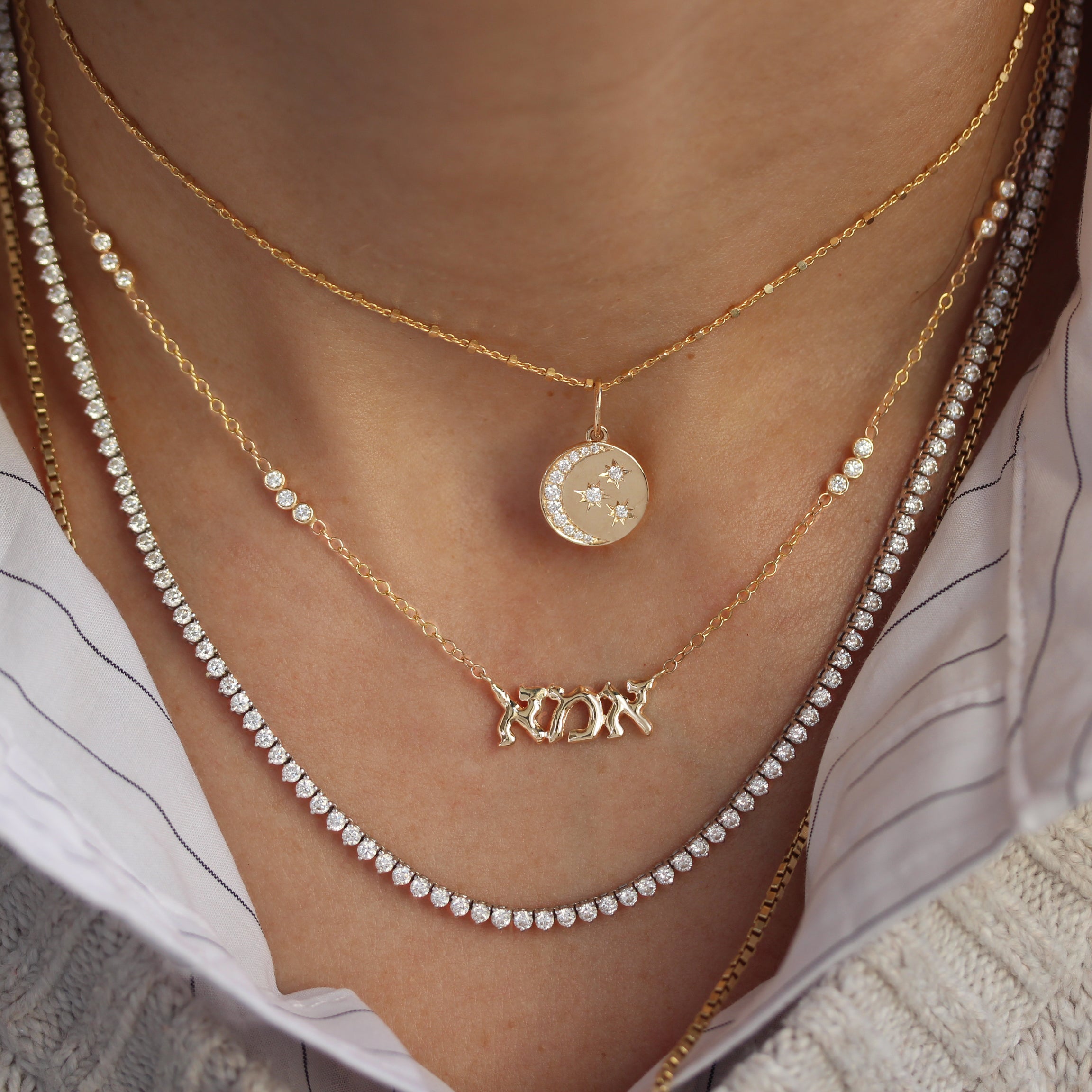 Hebrew Letters אמא Mom Necklace Diamonds On Chain Judaica Necklace
