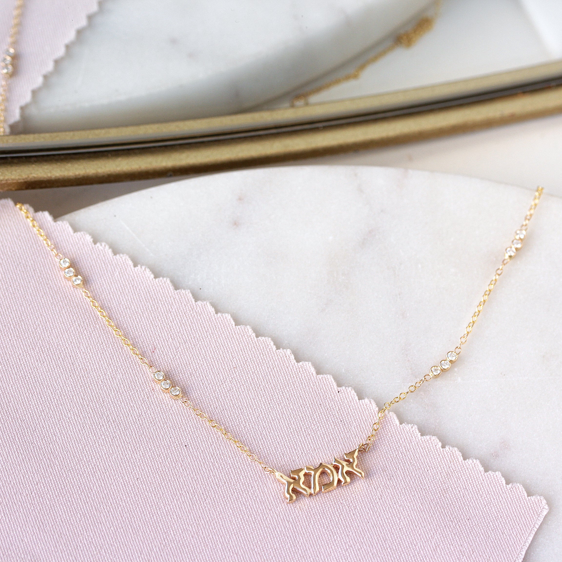 Hebrew Letters אמא Mom Necklace Diamonds On Chain Judaica Necklace