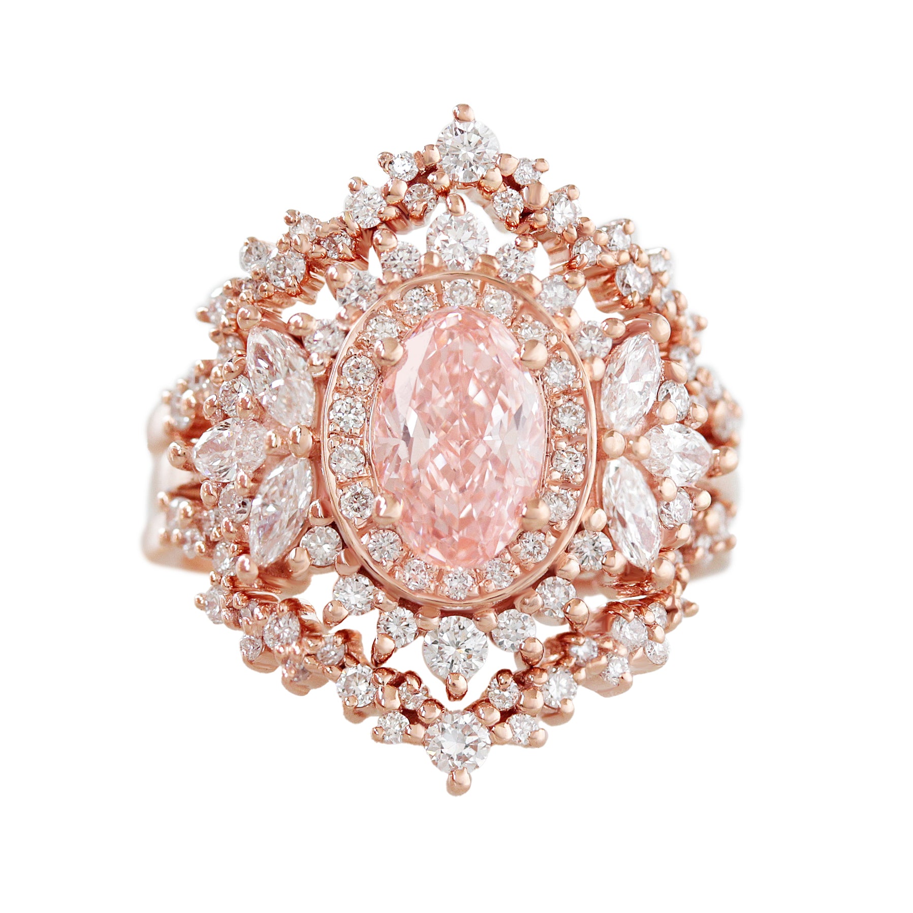 Pink Diamond Double Halo Engagement Ring with a Matching Ring Guard - Monaco