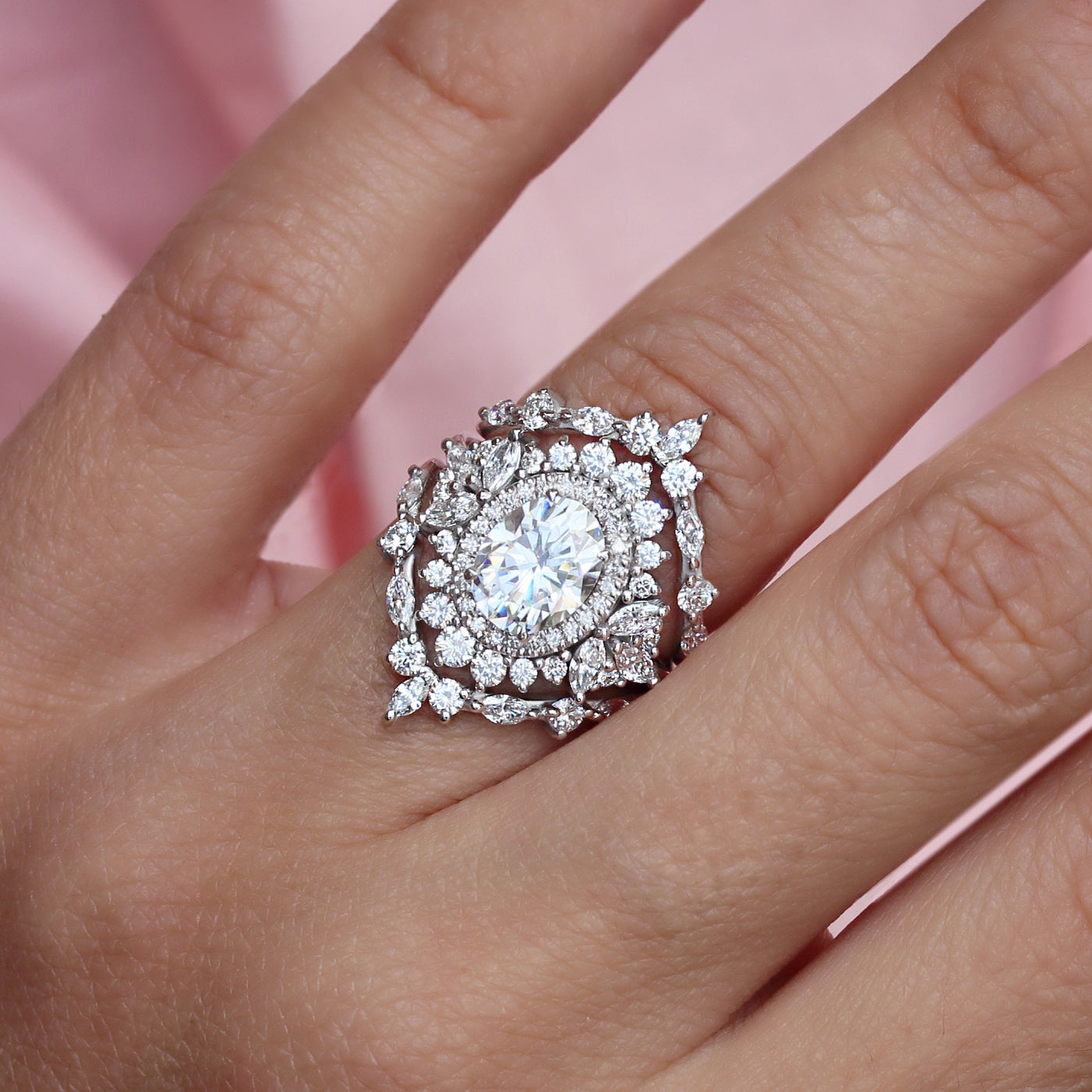 Oval Diamond 1.50 carat Double Halo Engagement Rings Set, Monaco ♥