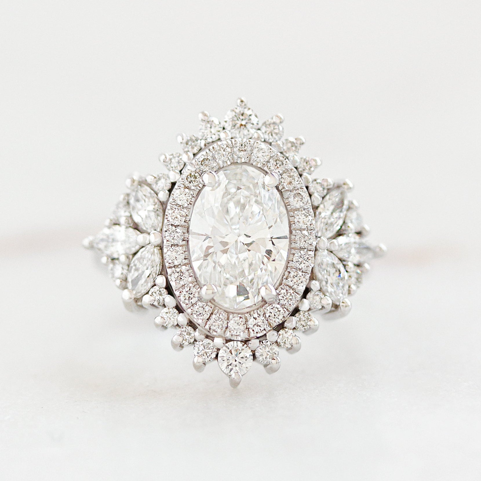 double halo 1.5carat oval diamond engagement ring monaco white gold