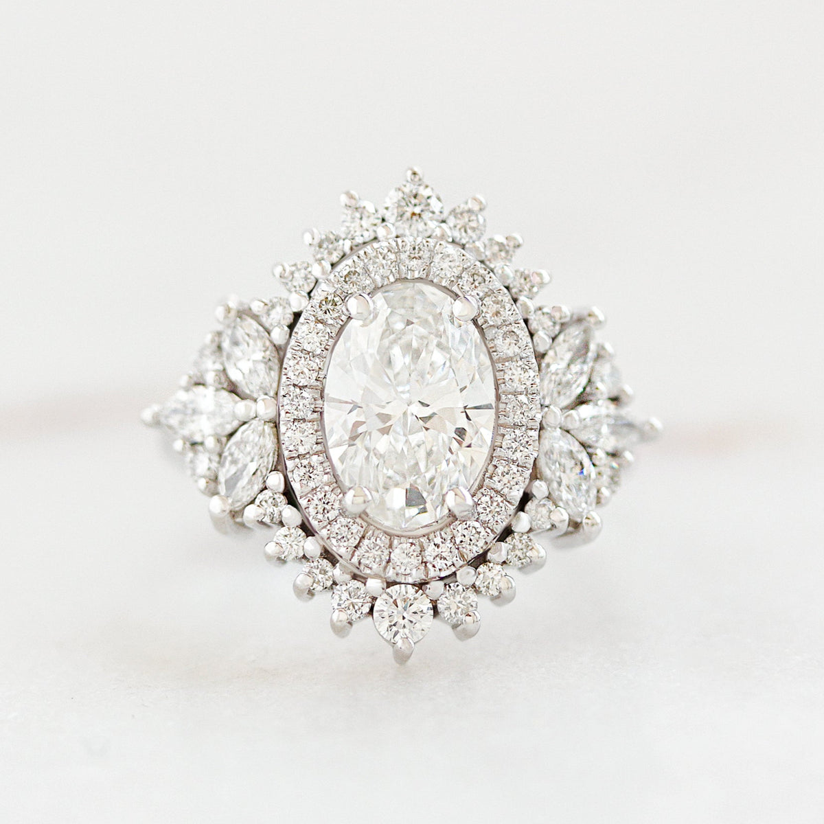 double halo 1.5carat oval diamond engagement ring monaco white gold