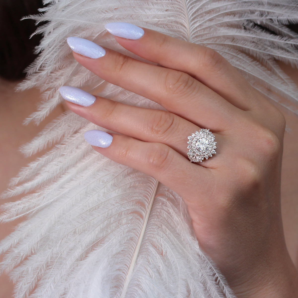 Double Halo Round Diamond Unique Statement Engagement Ring, "Monaco"