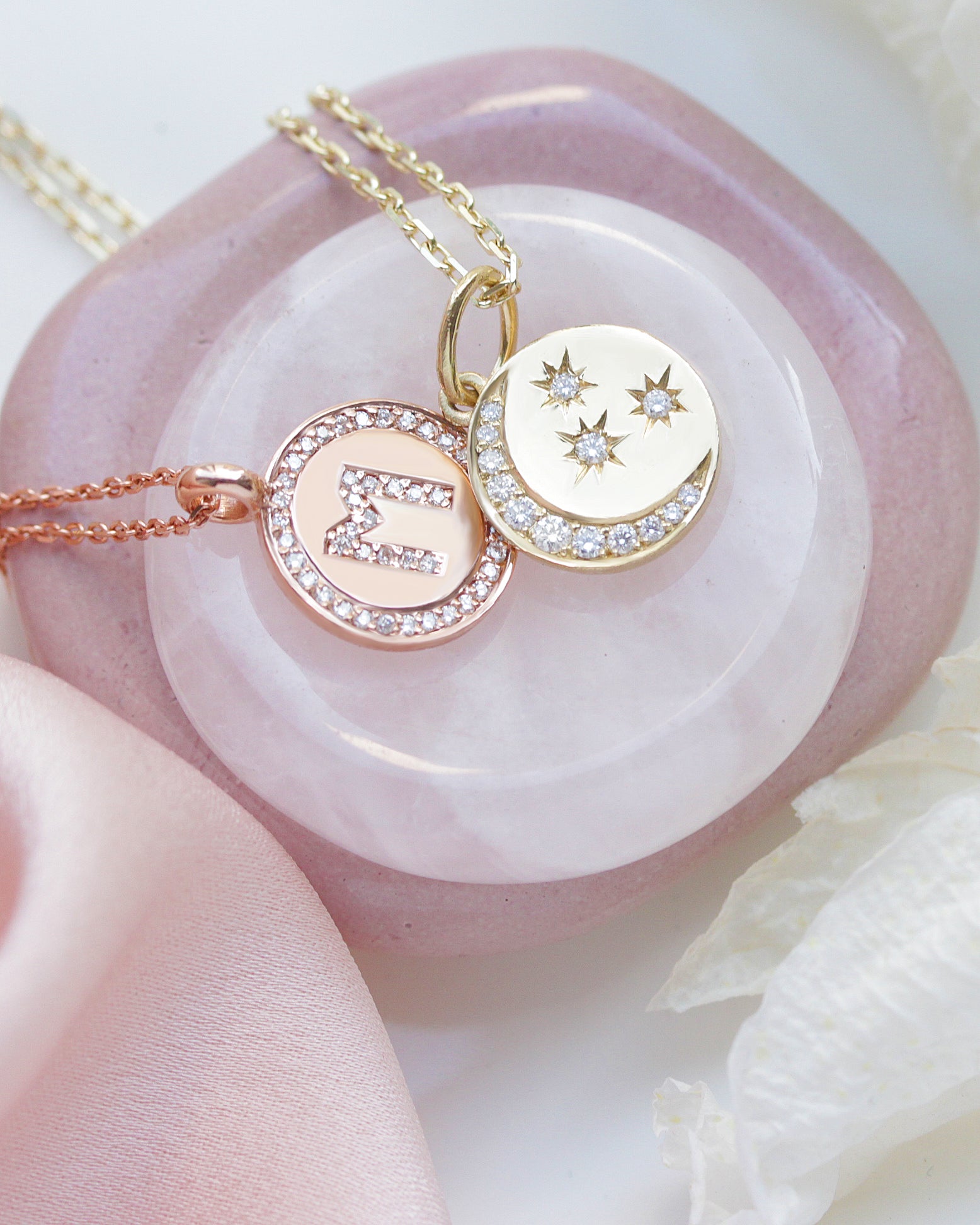 Diamond Crescent Moon & Stars Coin Pendant