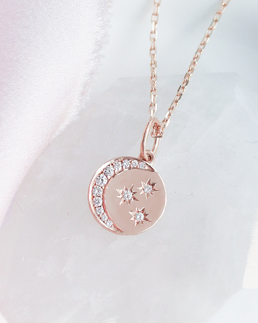 Diamond Crescent Moon & Stars Coin Pendant
