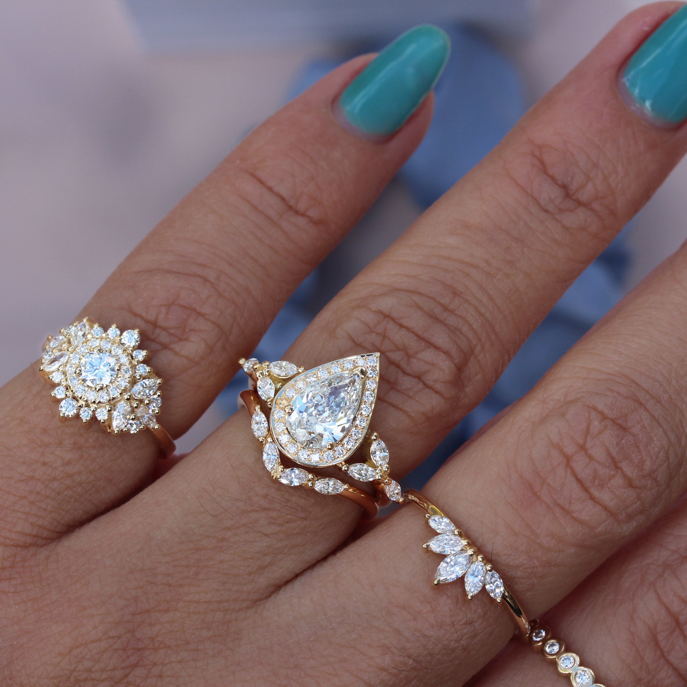 Small Double Halo Round Diamond Unique Engagement Ring, "Monaco"