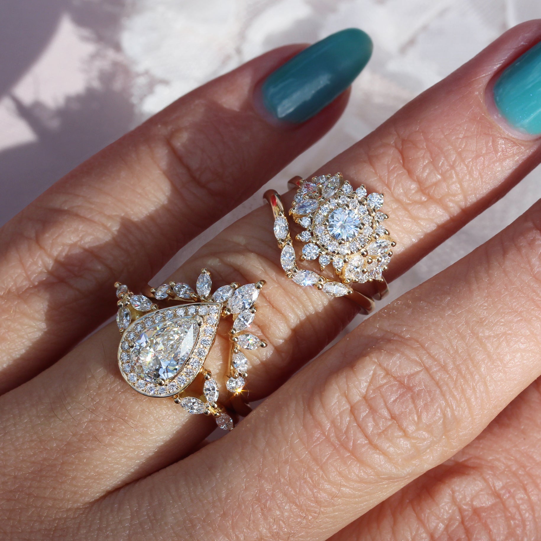Small Double Halo Round Diamond Unique Engagement Ring, "Monaco"