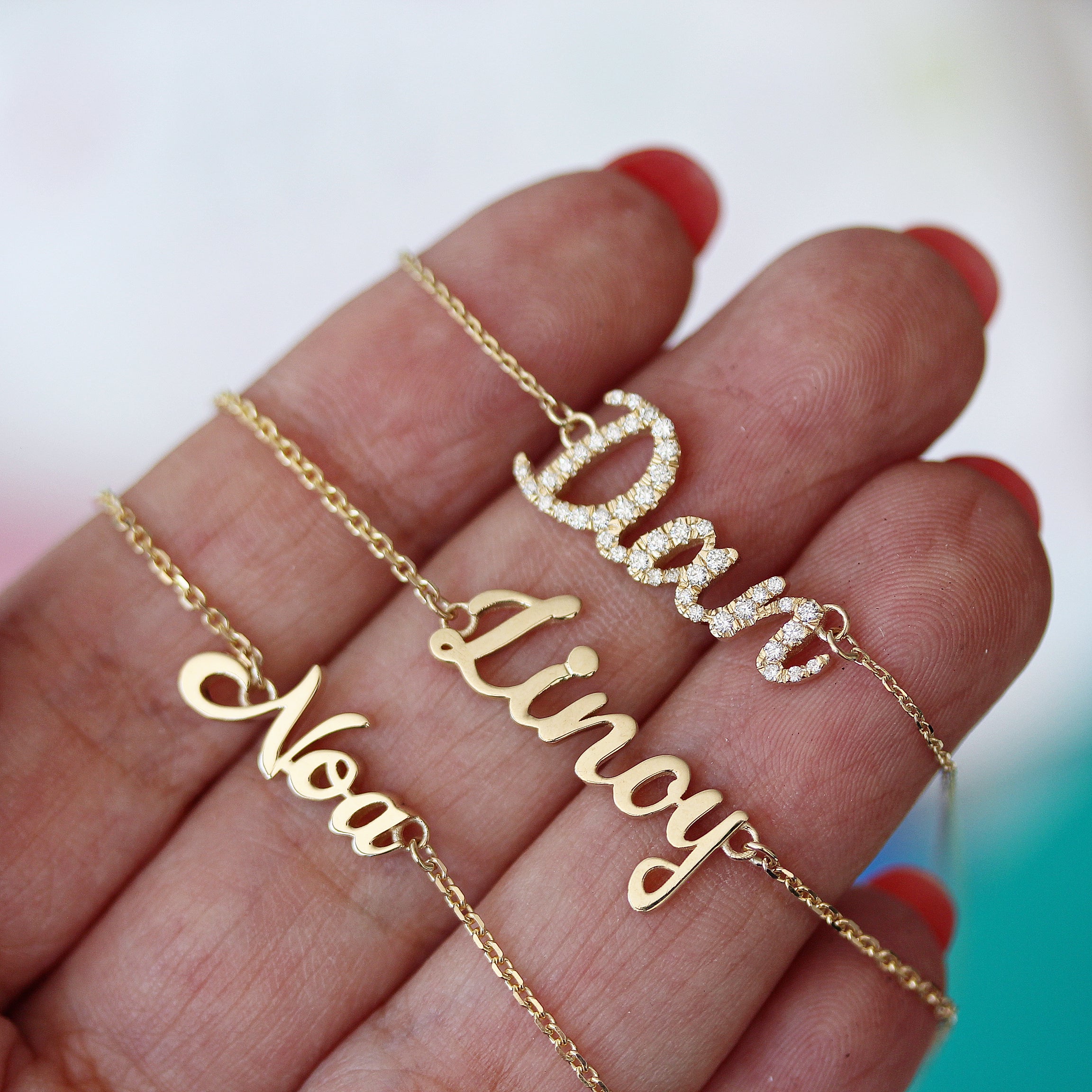 Personalized Gold & Diamonds Name Pendant.