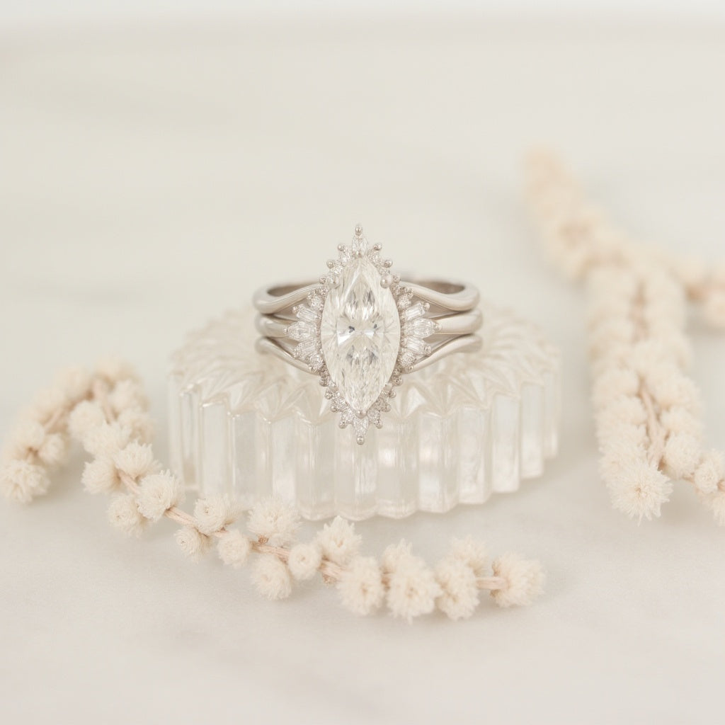 Marquise Diamonds 1.5 קרט, מסגרת טבעת אירוסין ייחודית Alicent