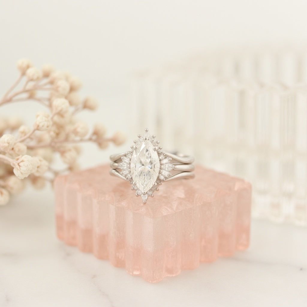 Marquise Diamonds 1.5 קרט, מסגרת טבעת אירוסין ייחודית Alicent