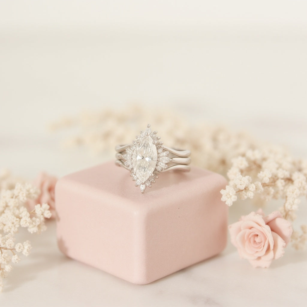 Marquise Diamonds 1.5 קרט, מסגרת טבעת אירוסין ייחודית Alicent