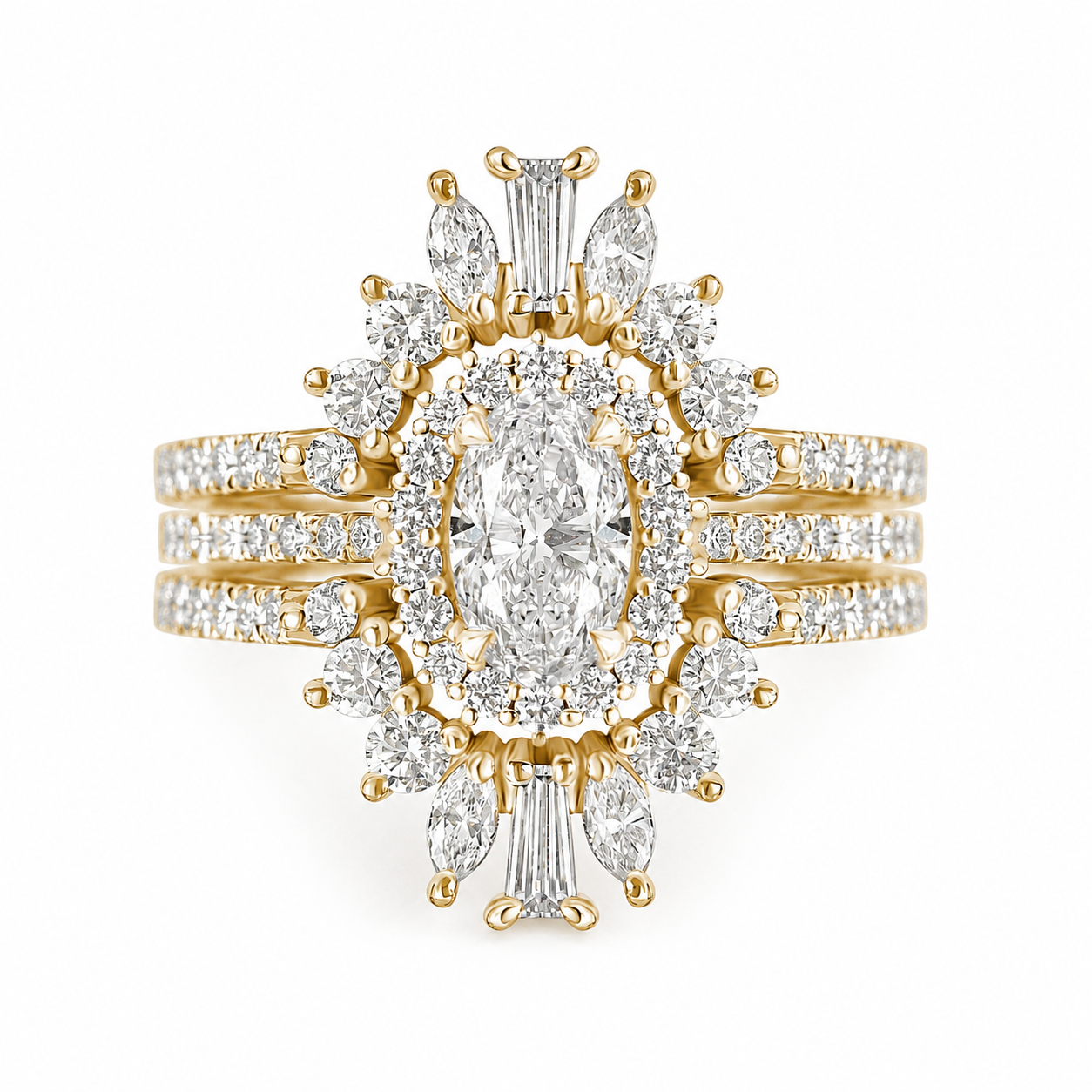 Oval Diamond Art Deco Wedding Ring Set, Maia