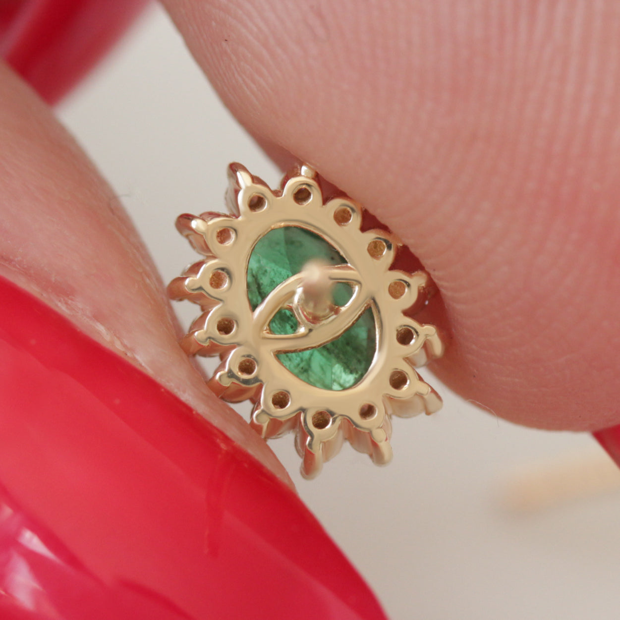 Oval Emerald Diamond Halo Stud Earrings