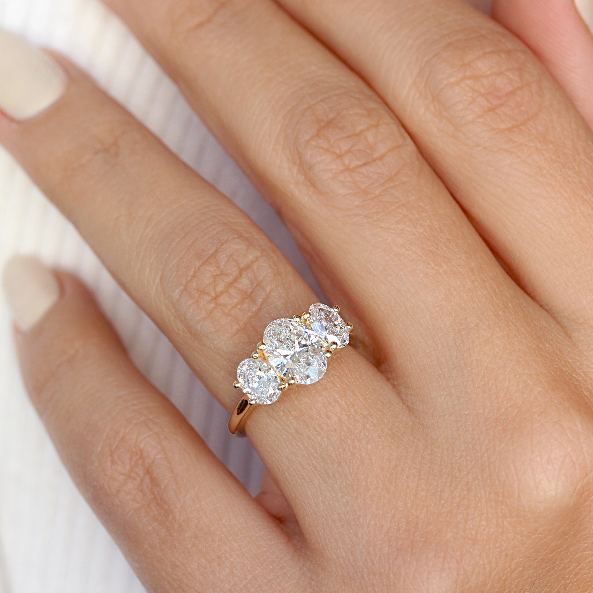 Three Stone Oval Lab Grown Diamonds Engagement Ring