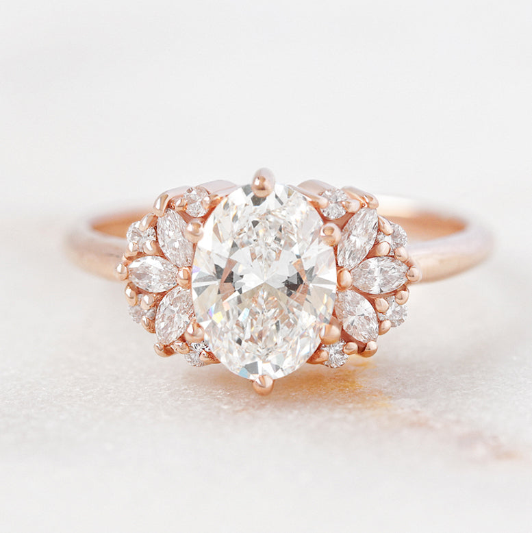 Oval Diamond and Marquise Diamonds Engagement Ring - Rosalia ♥