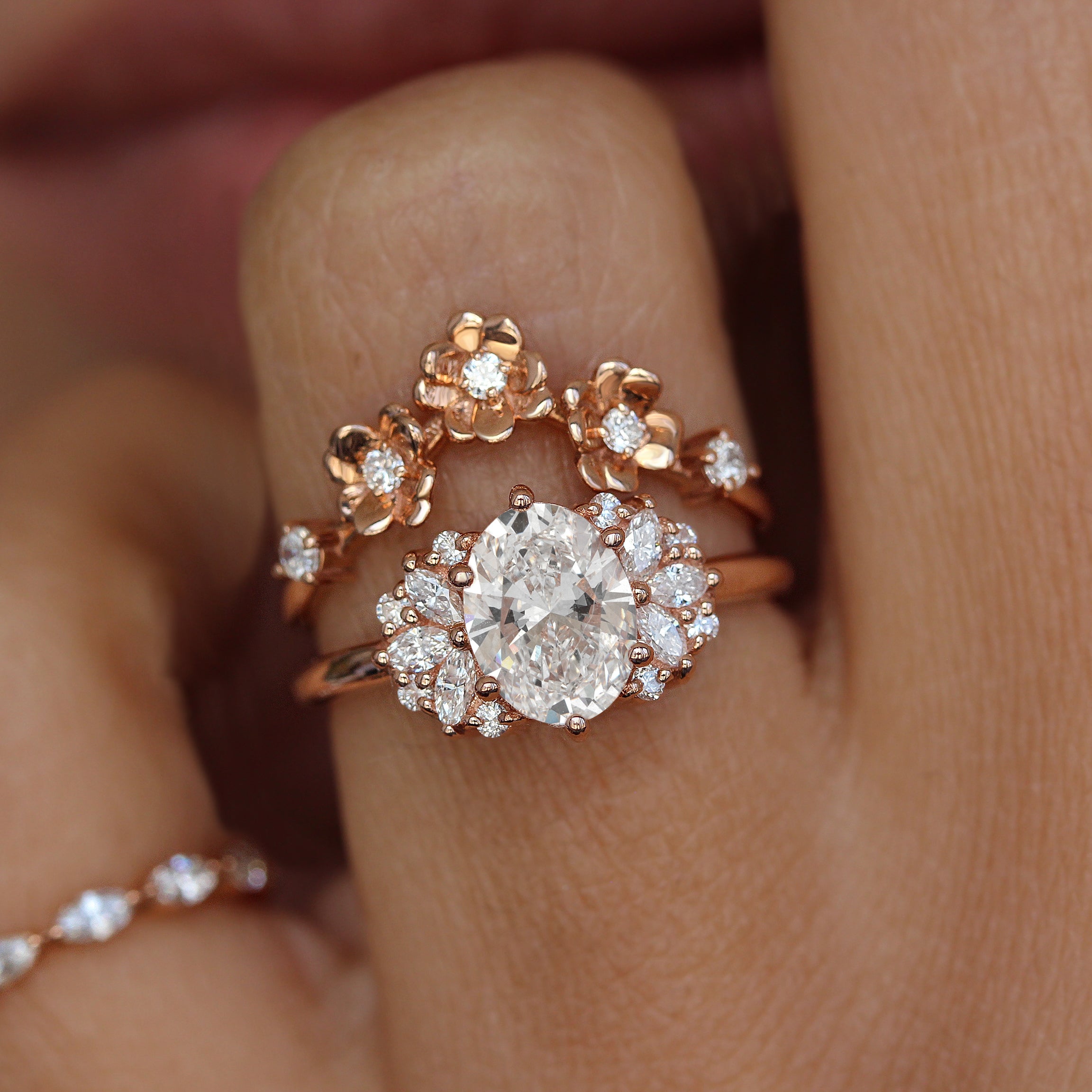 Oval Diamond and Marquise Diamonds Engagement Ring - Rosalia ♥