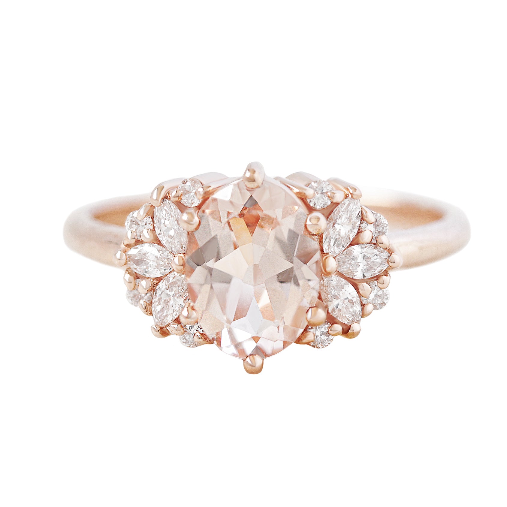 Oval Morganite and Marquise Diamonds Engagement Ring - Rosalia ♥