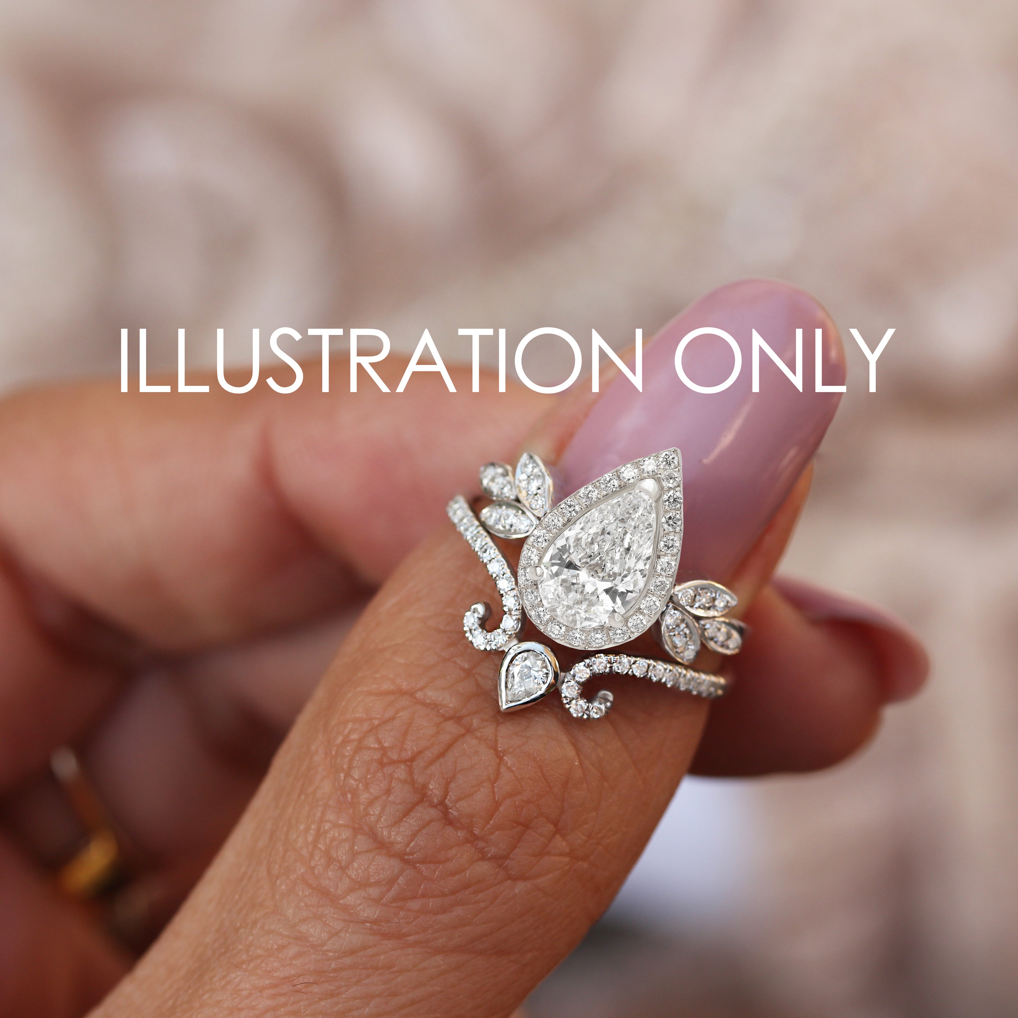 Pear Diamond Engagement Two Rings Set - Minimal Lily & Ariana ♥