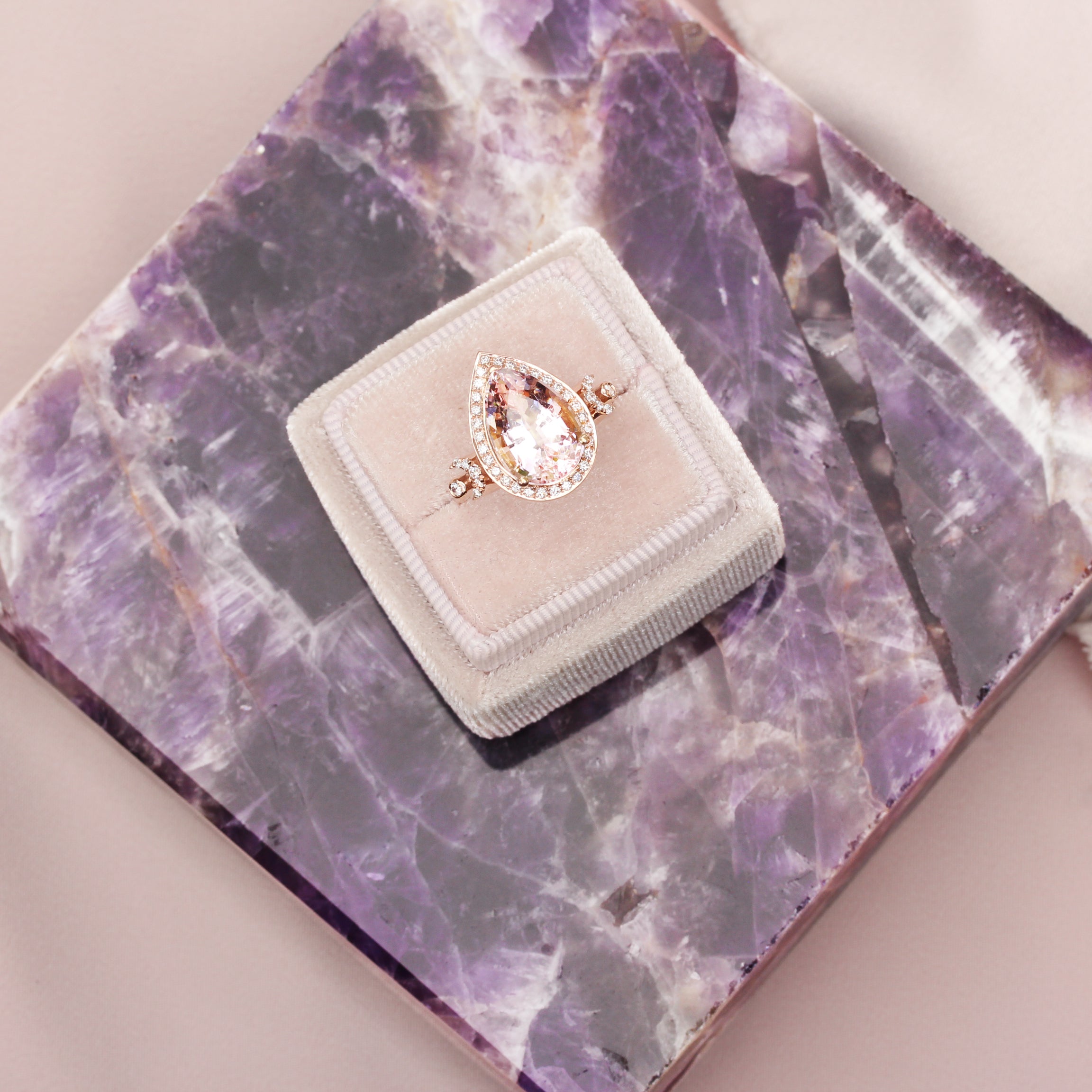 Pink Pear Shape Lab Diamond Engagement Three Ring Set - Moonchild