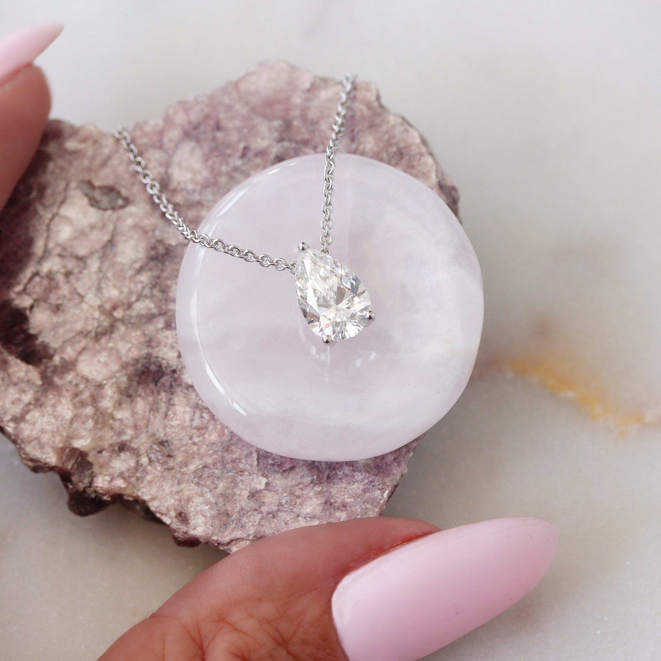 2CT Pear Diamond Prong Setting Solitaire Pendant Necklace