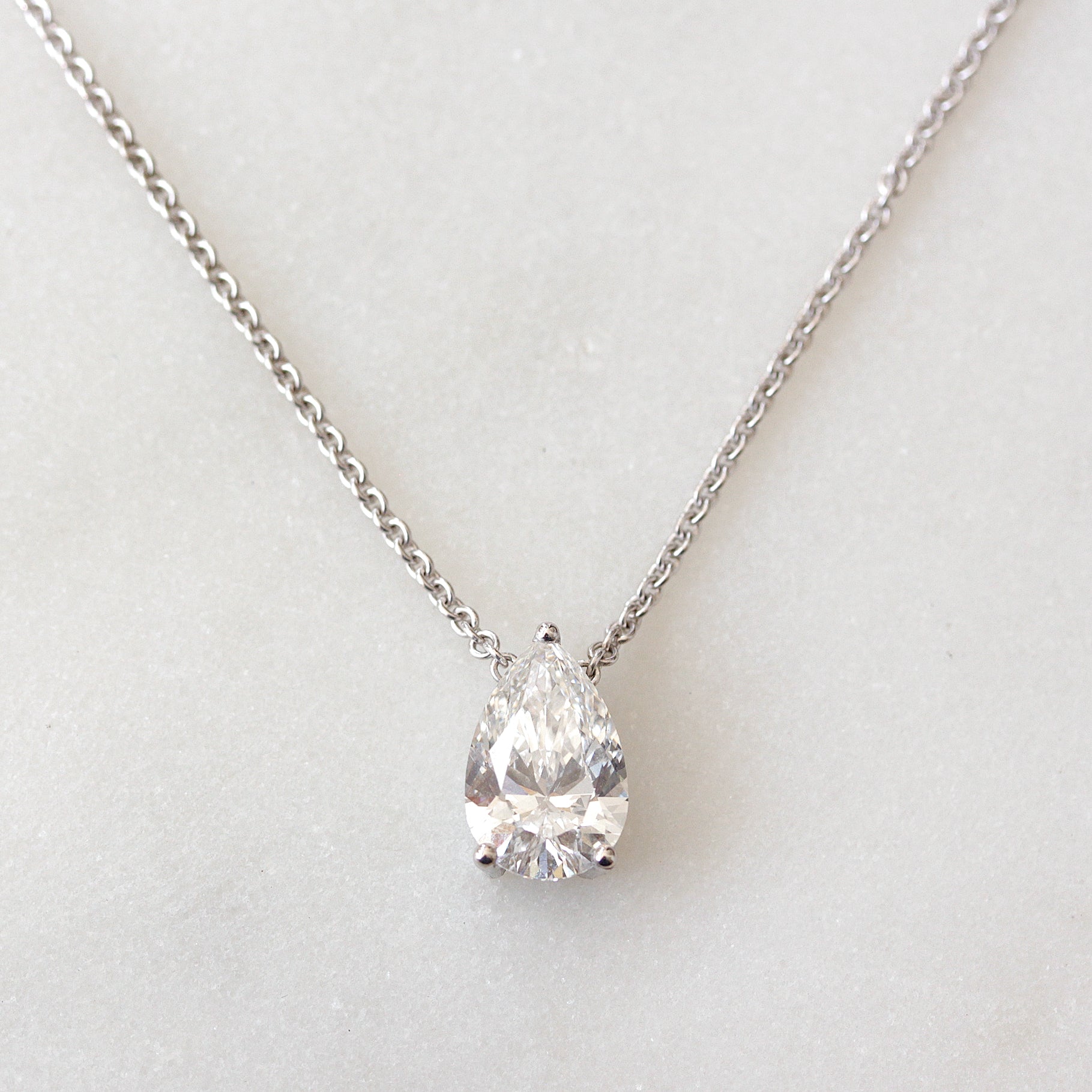 2CT Pear Diamond Prong Setting Solitaire Pendant Necklace
