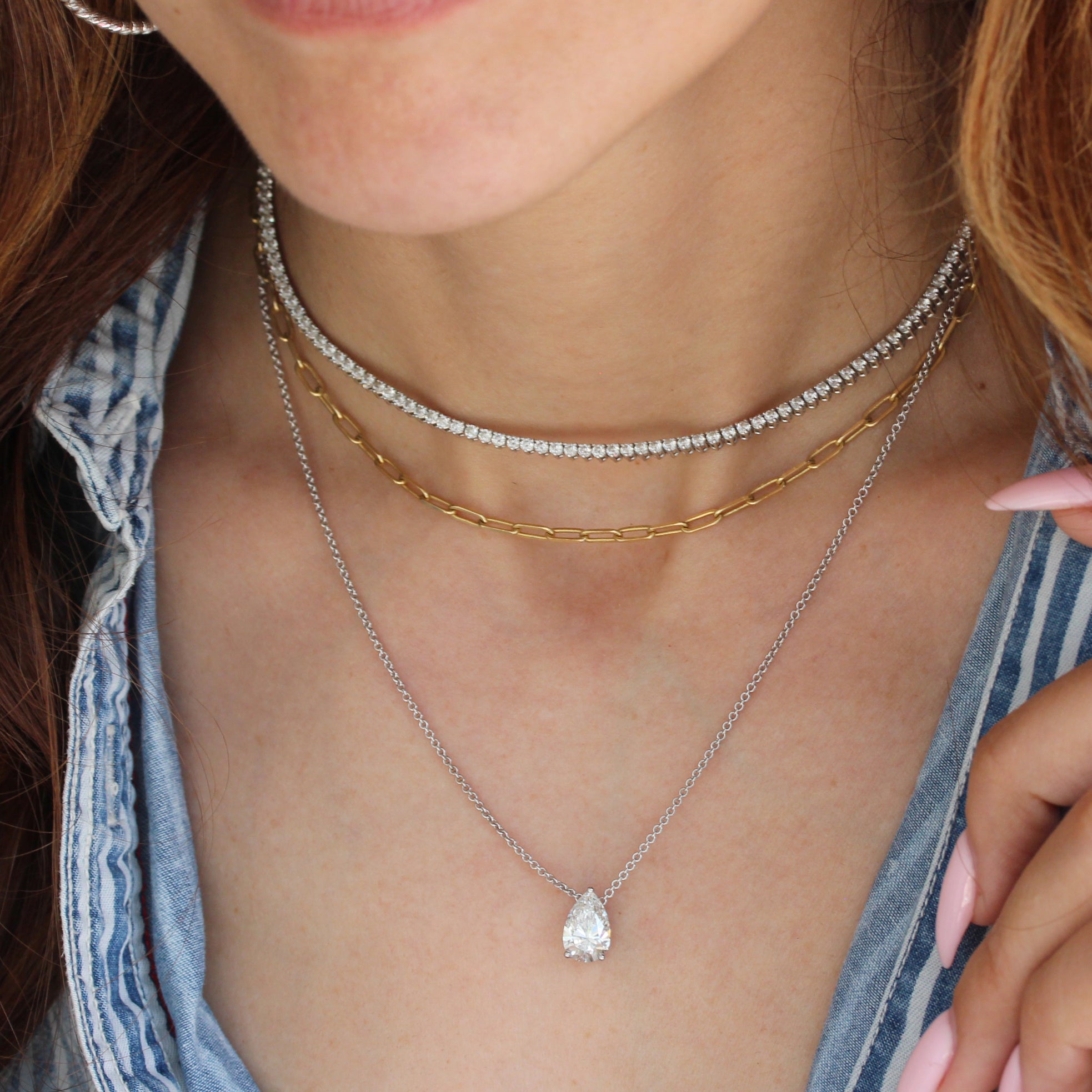 2CT Pear Diamond Prong Setting Solitaire Pendant Necklace